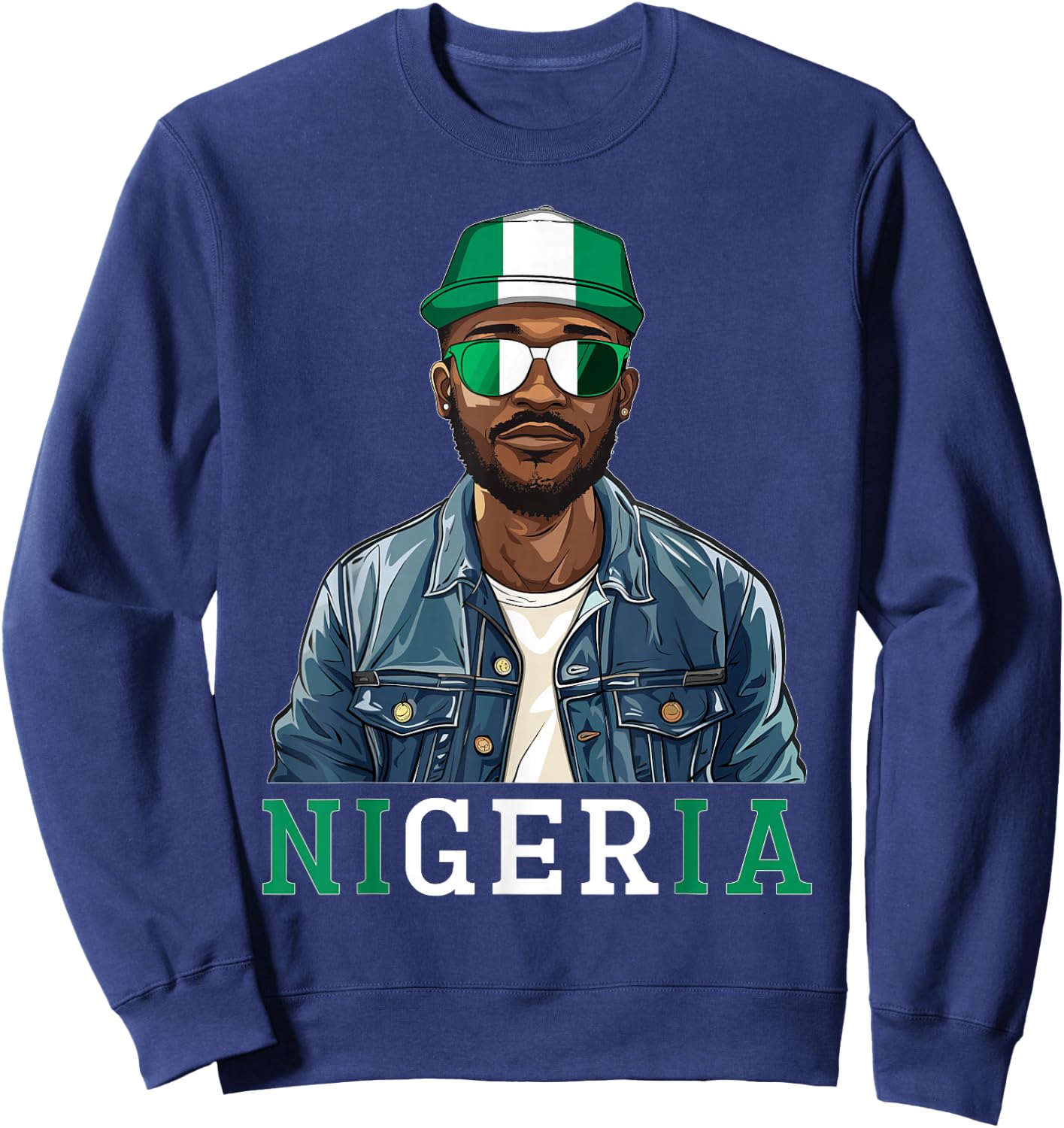 Nigeria Flag Outfit for Man Souvenirs Coountry Nigerian Sweatshirt - Sweatshirt | Navy