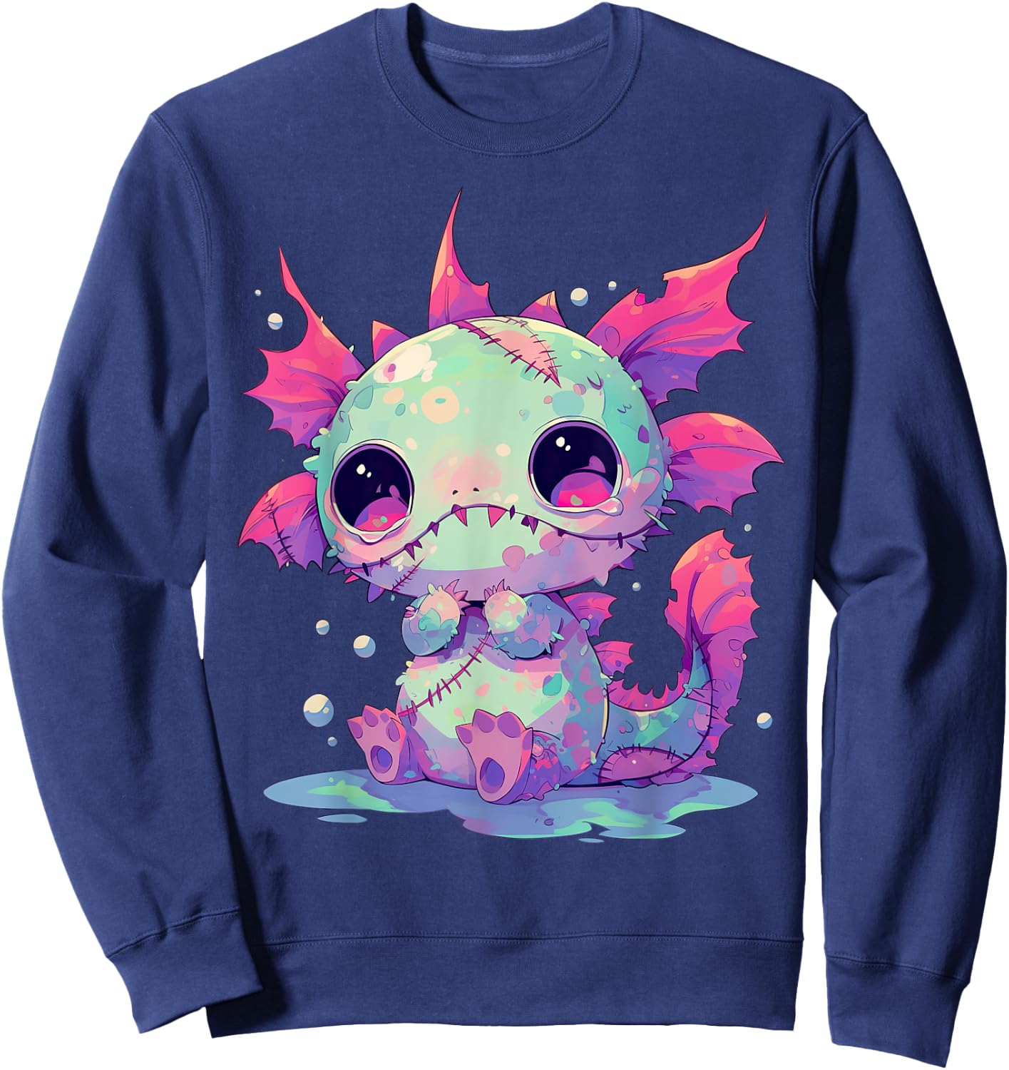 Kawaii Pastel Goth Creepy Cute Zombie Axolotl Sweatshirt - Sweatshirt | Navy
