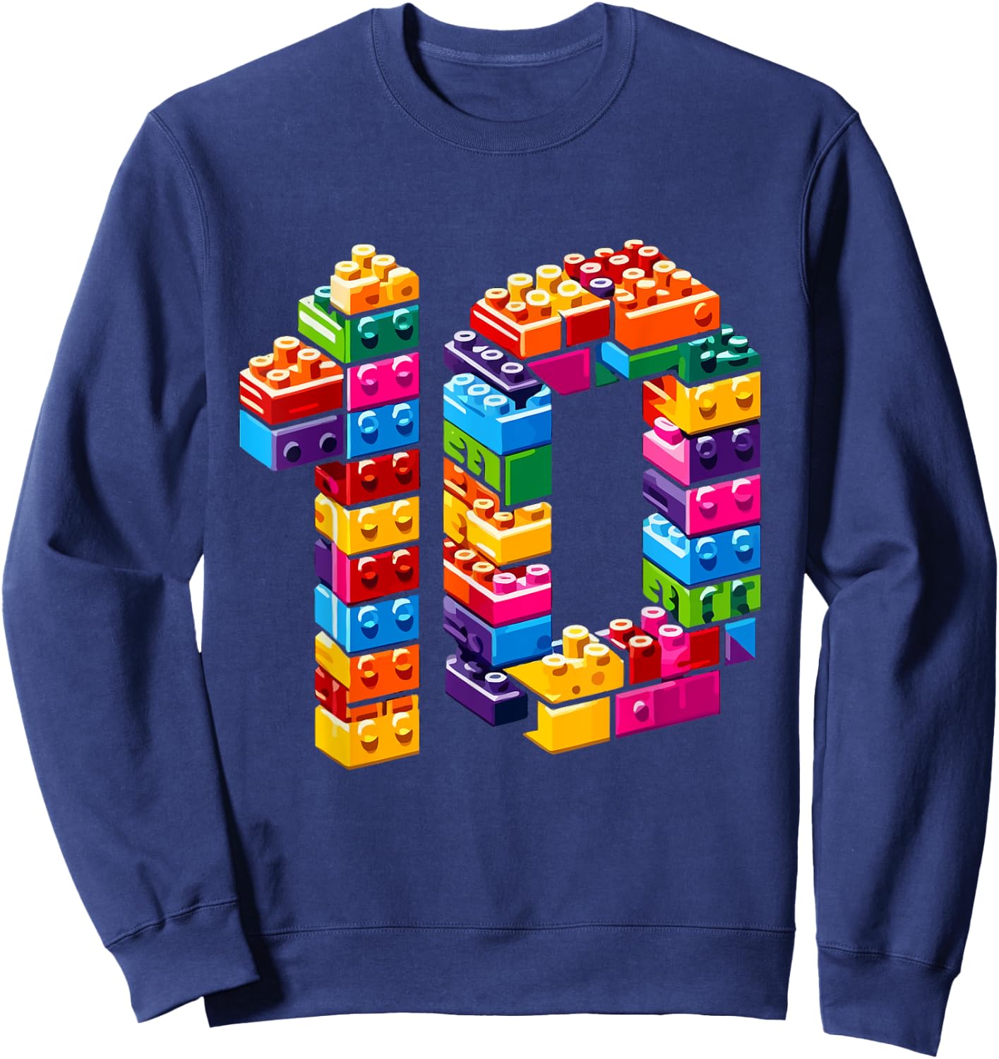 10 Year Old Blocks Building Master Builder 10th Birthday Boy Sweatshirt - Sweatshirt | Navy
