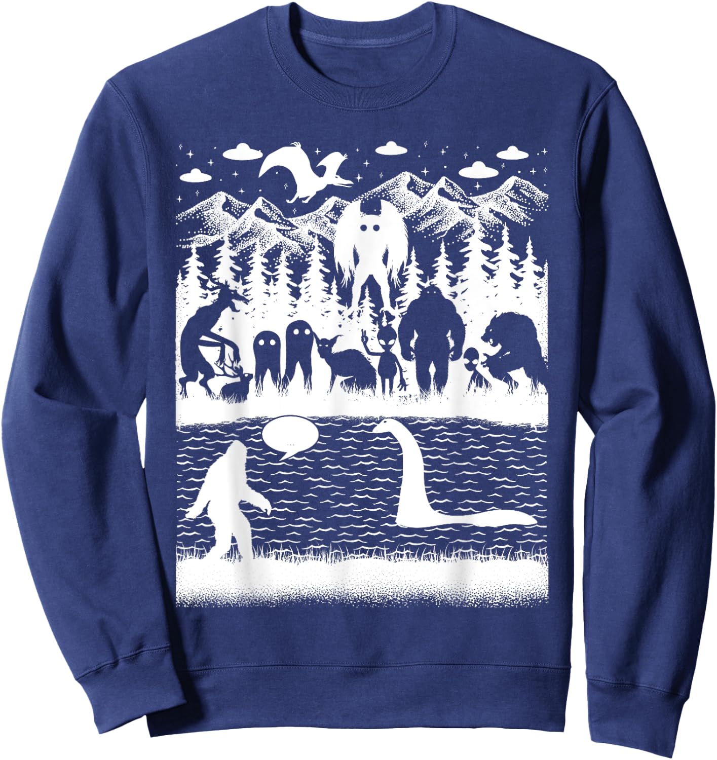 Bigfoot Loch Ness Monster Mothman And Aliens! Funny Cryptid Sweatshirt - Sweatshirt | Navy