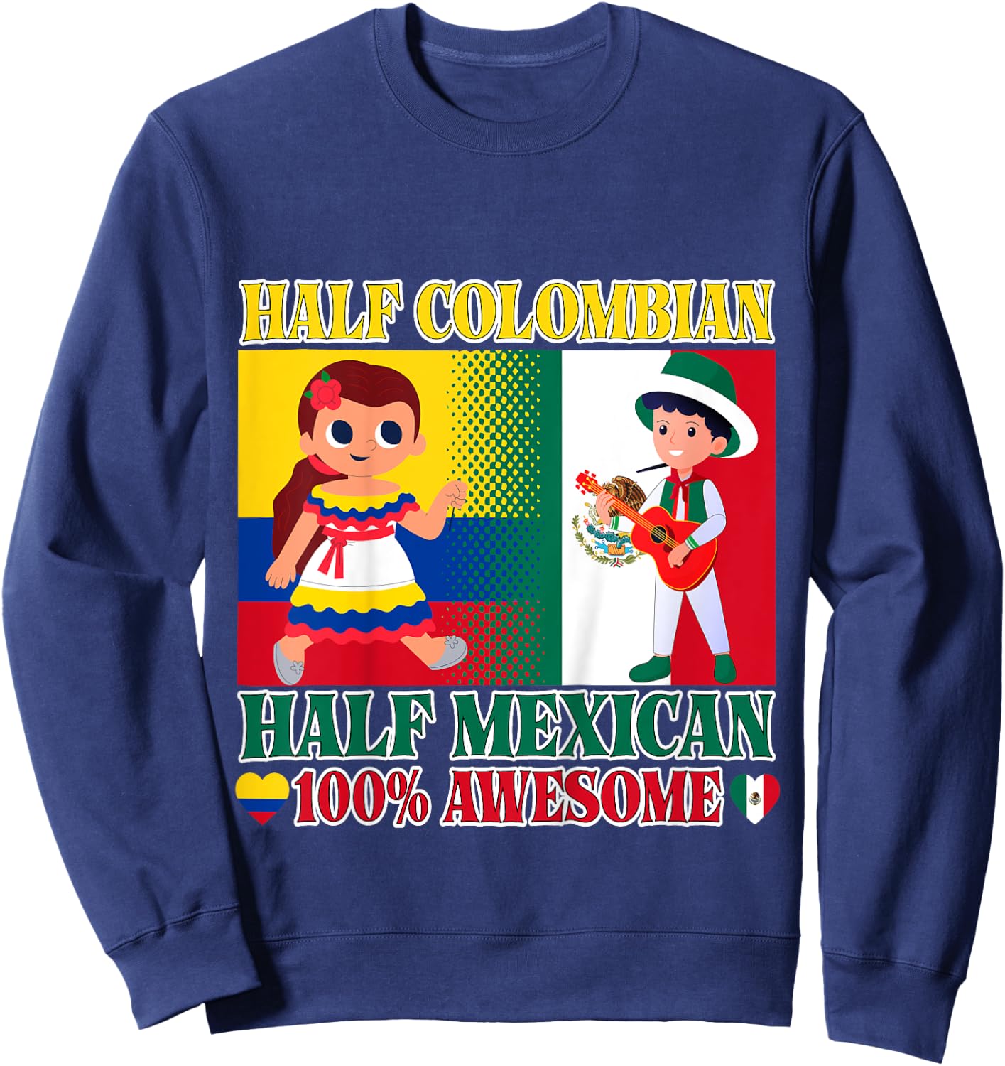 Kids Half Colombian Half Mexican Toddler Mexico Colombia Flag Boy Sweatshirt - Sweatshirt | Navy