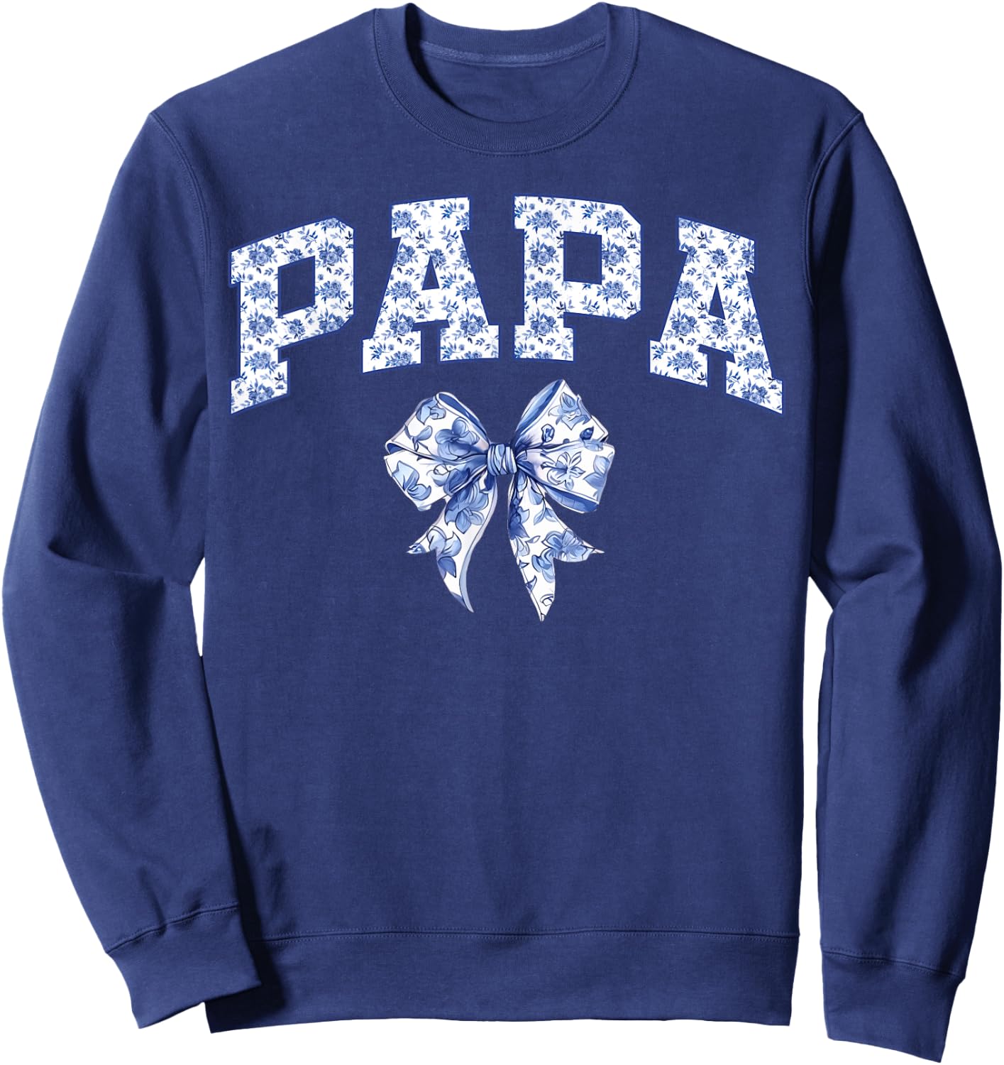 Papa Coquette Toile Blue Bow Floral Family Matching Sweatshirt - Sweatshirt | Navy