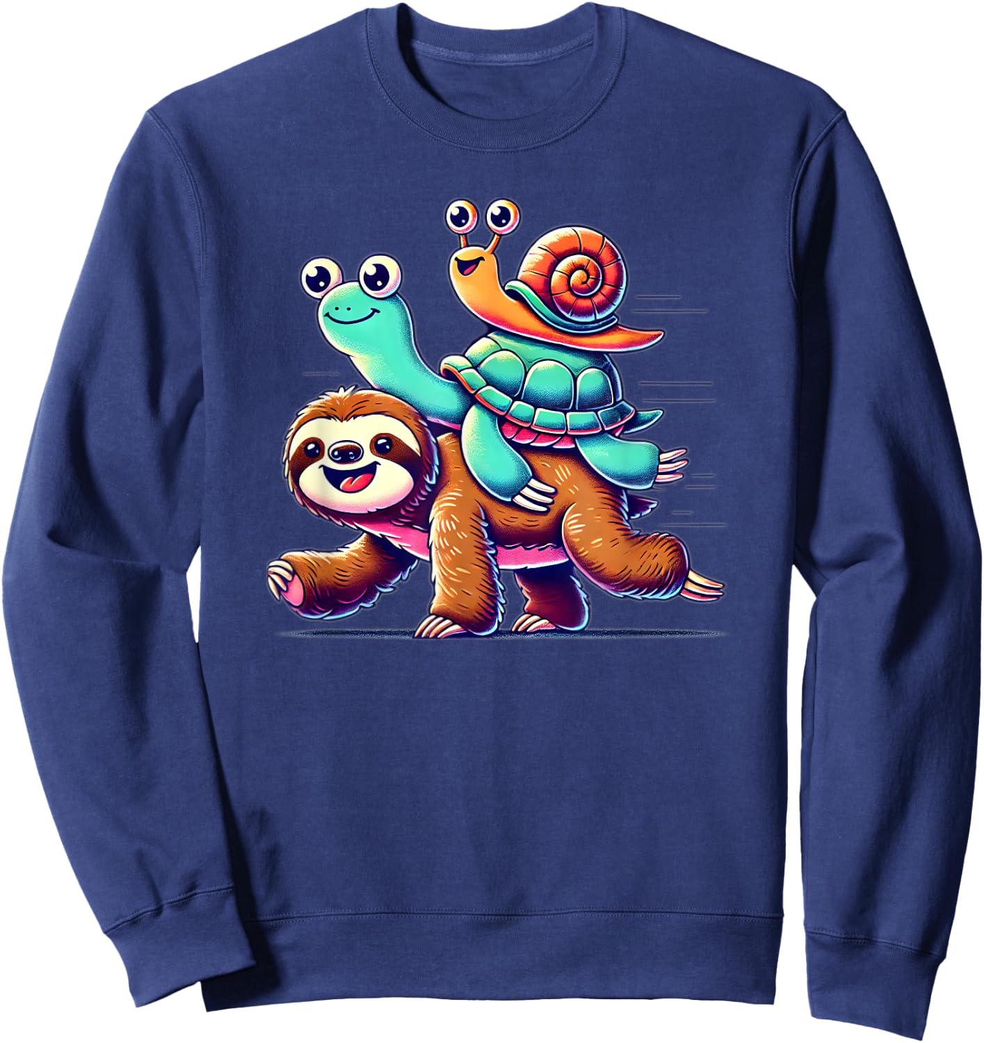Sloth Turtle Snail Piggyback Animal Running Wild Sweatshirt - Sweatshirt | Navy