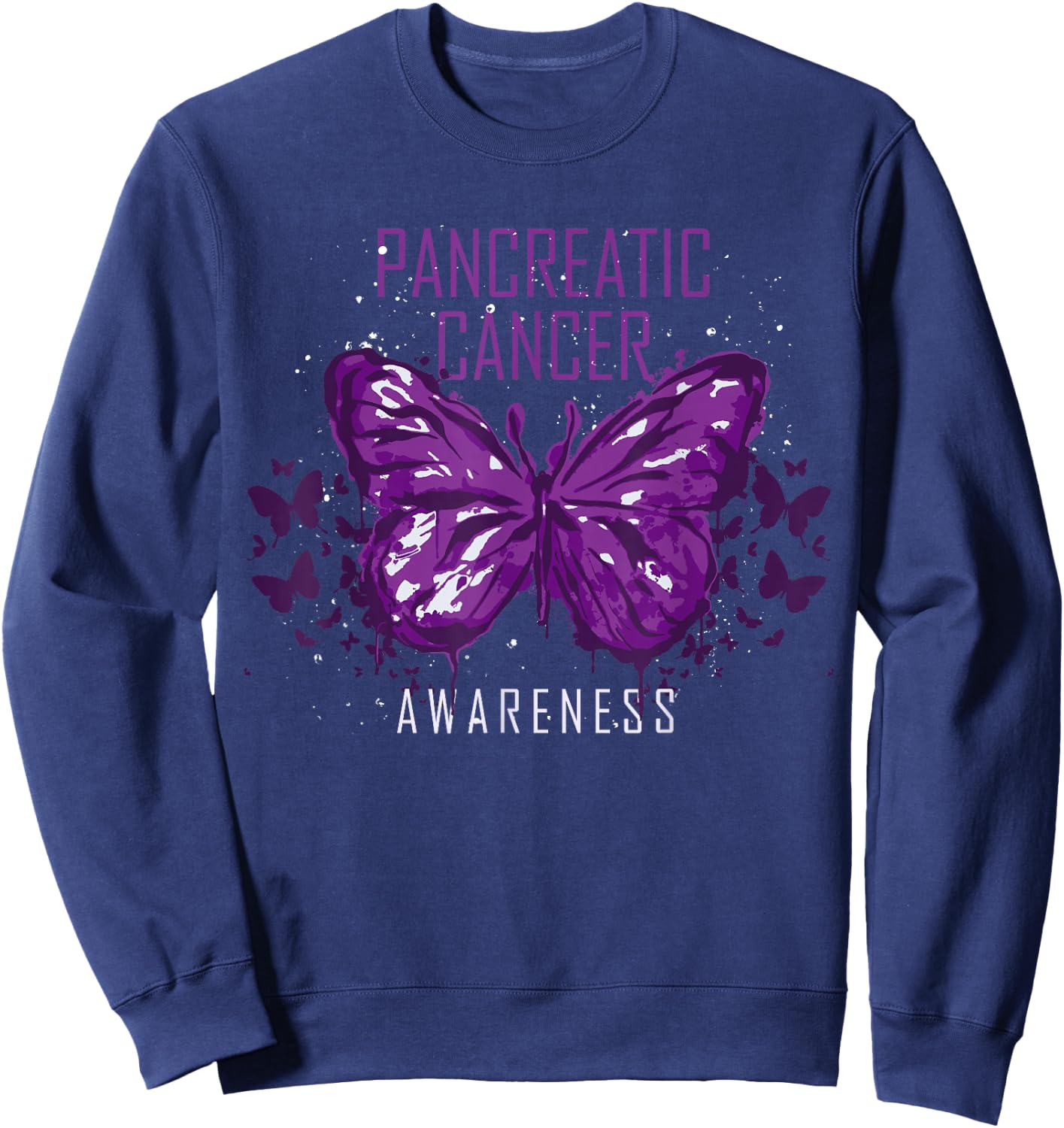 Insect Purple Ribbon Butterfly Pancreatic Cancer Awareness Sweatshirt - Sweatshirt | Navy