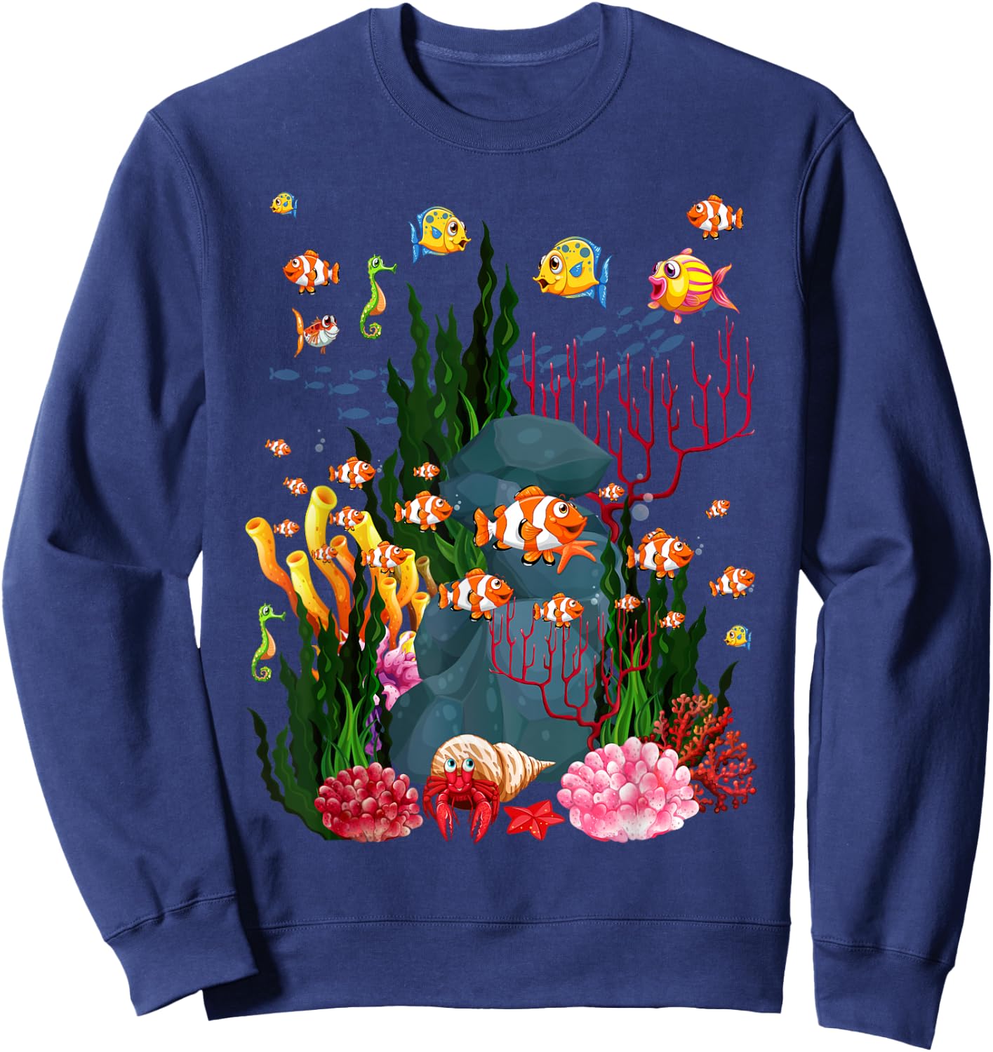 Fish Swim Against the Current in The Sea Sweatshirt - Sweatshirt | Navy
