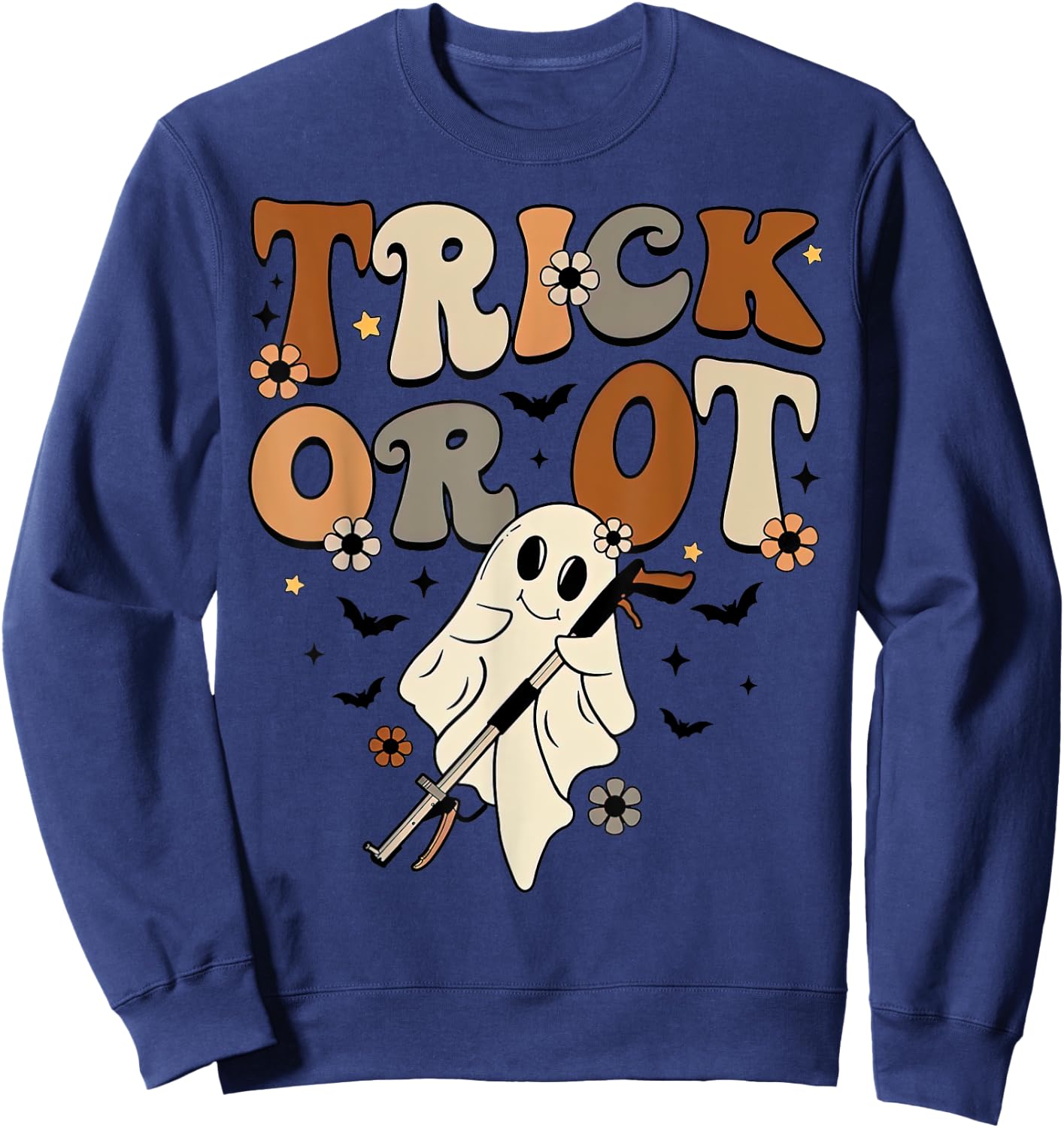 Retro Trick Or OT Cute Ghost Occupational Therapy Halloween Sweatshirt - Sweatshirt | Navy