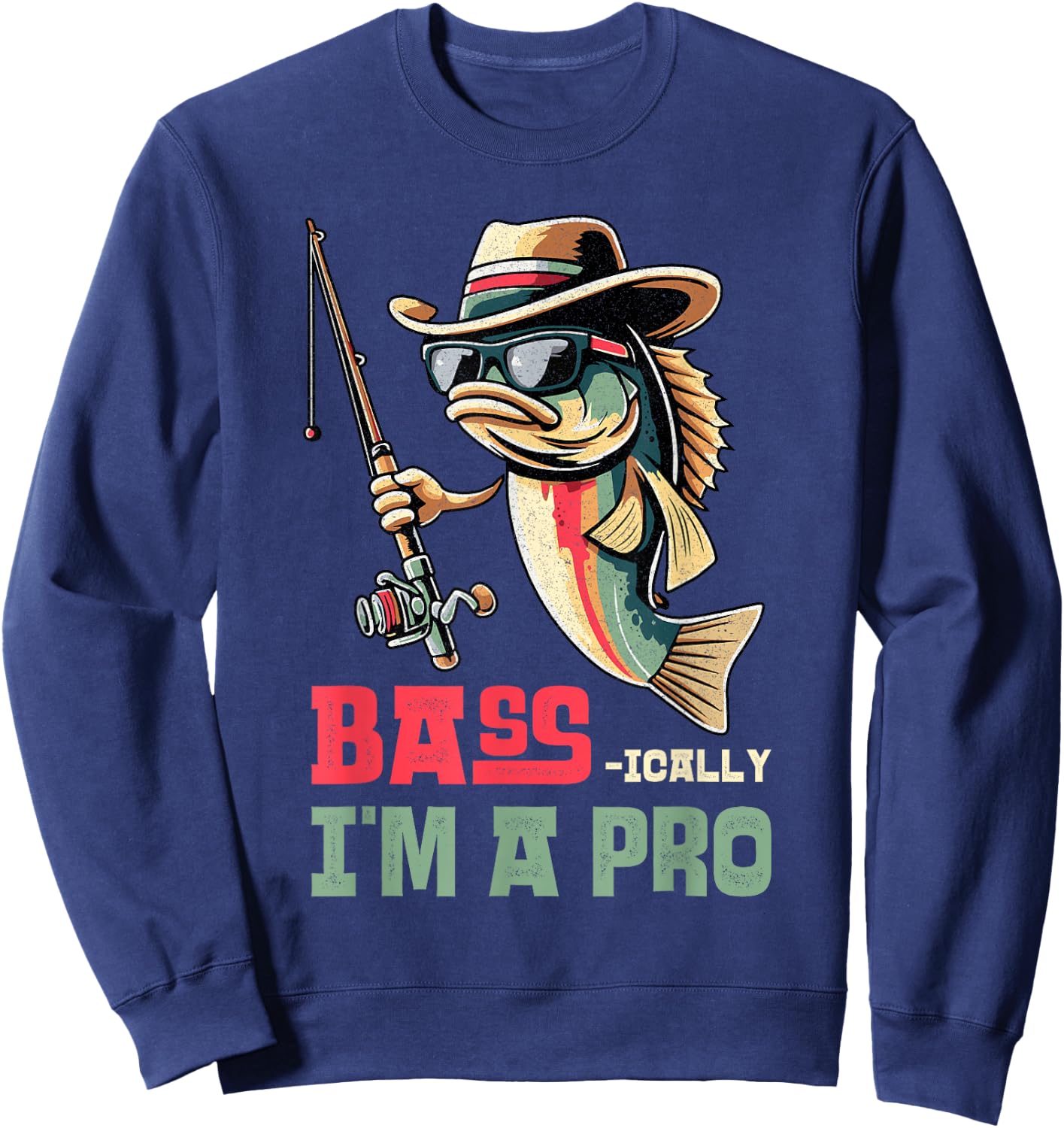 Bass-ically, I'm a Pro Bass Funny Fishing Apparel Men Kids Sweatshirt - Sweatshirt | Navy
