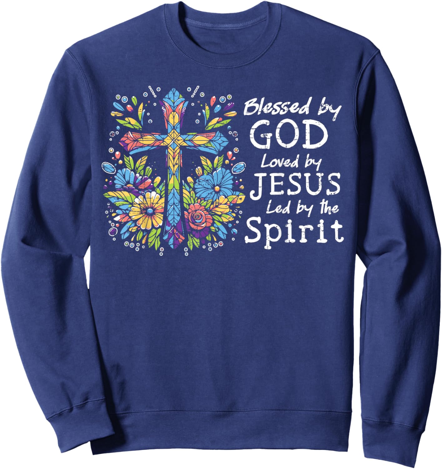 Blessed by God Loved by Jesus Christian Cute Butterfly Sweatshirt - Sweatshirt | Navy
