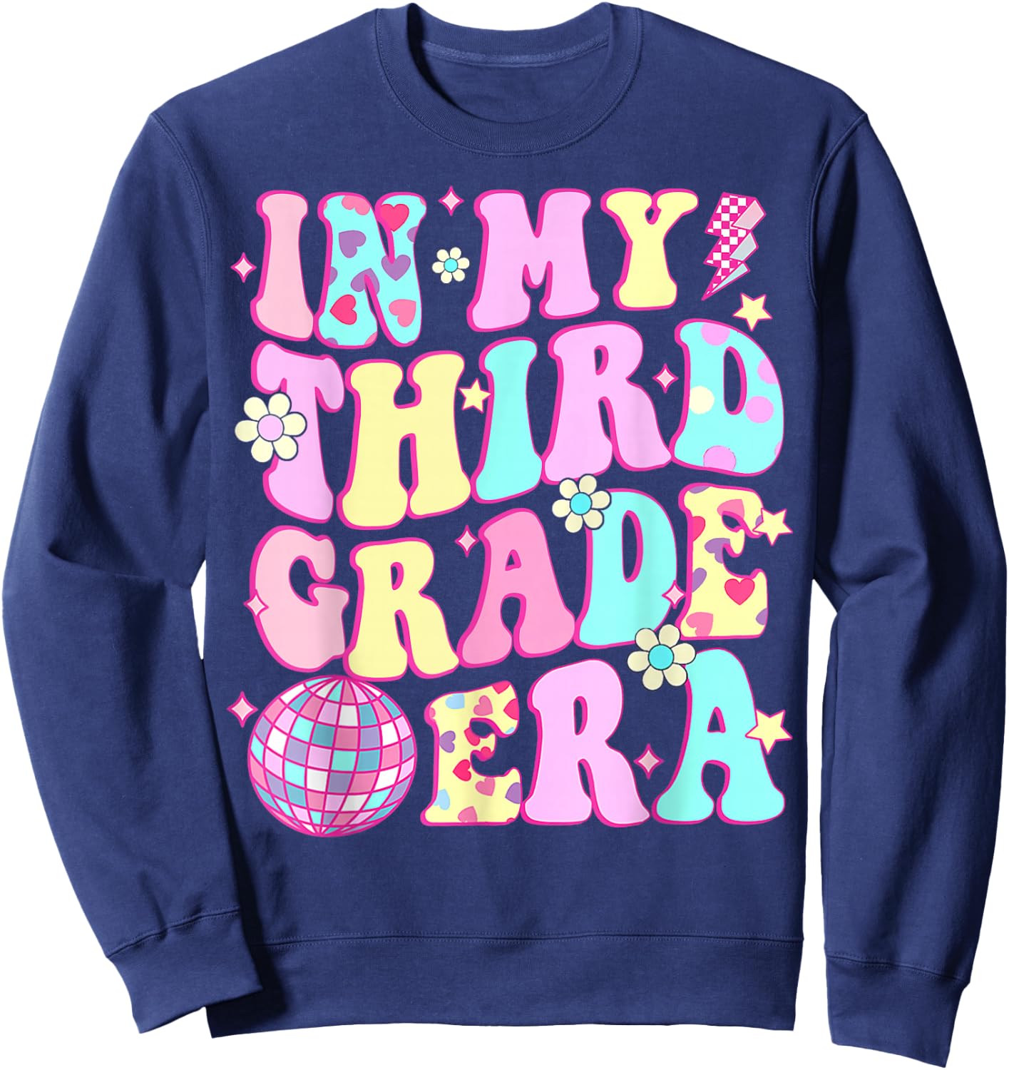 Retro Groovy Back To School In My Third Grade Era Girls Kids Sweatshirt - Sweatshirt | Navy