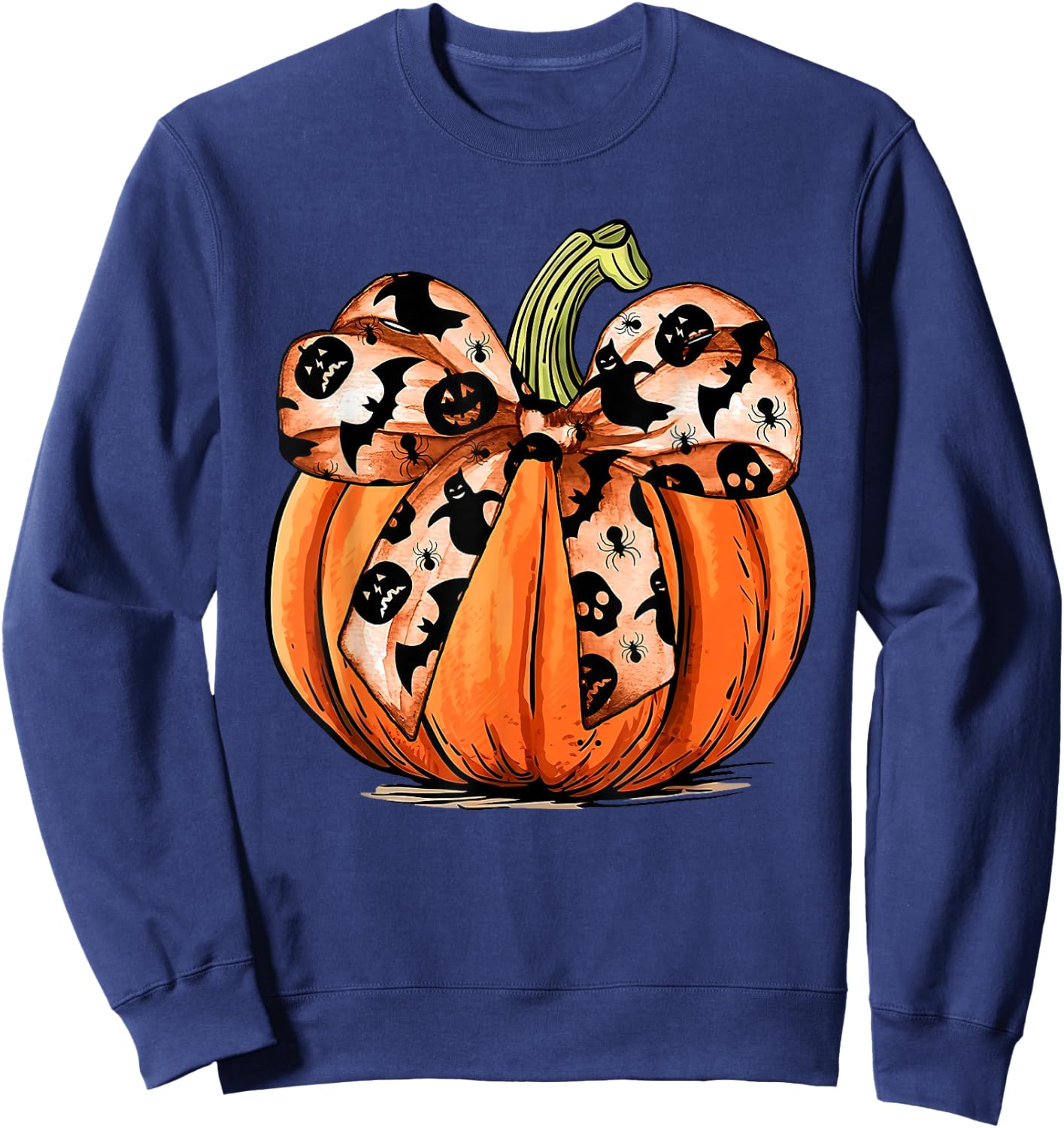 Coquette Bow Pumpkin Ghost Autumn Halloween Boujee Boo-jee Sweatshirt - Sweatshirt | Navy