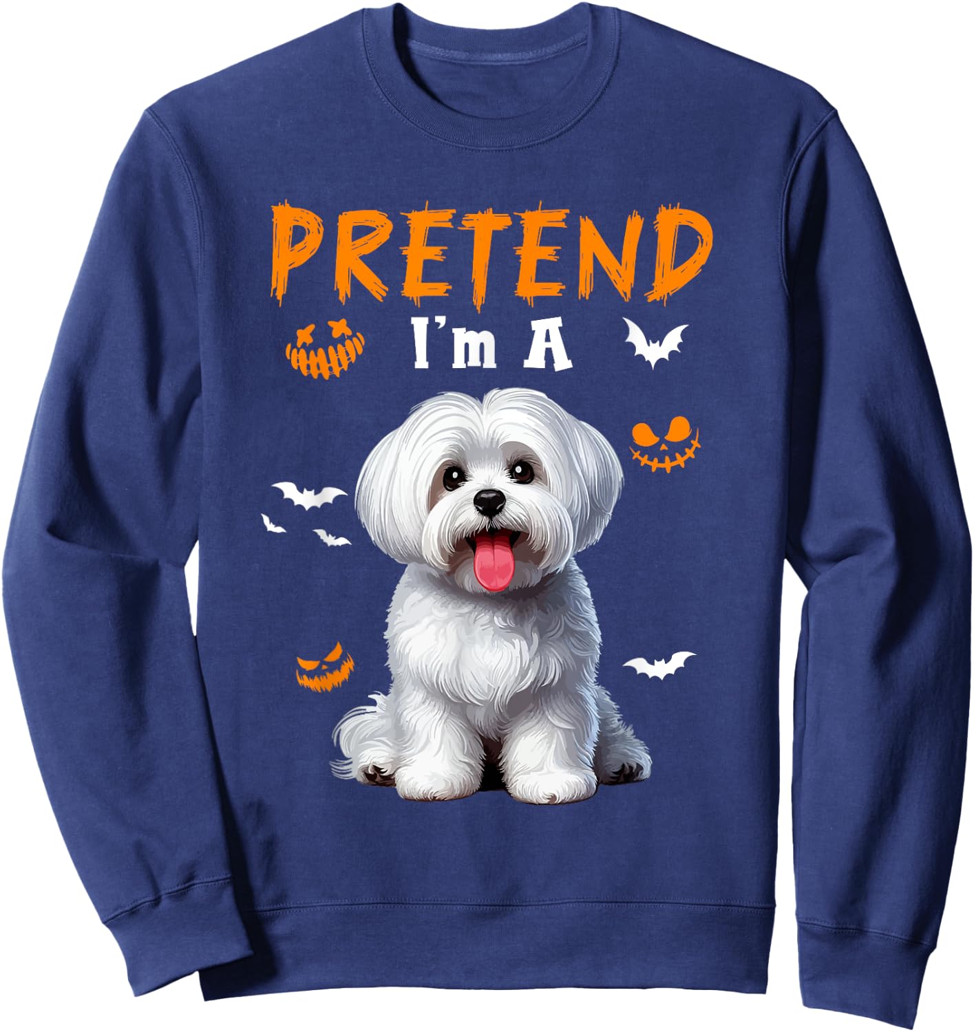 Pretend I'm A Maltese Halloween Costume Owner Kids Family Sweatshirt - Sweatshirt | Navy