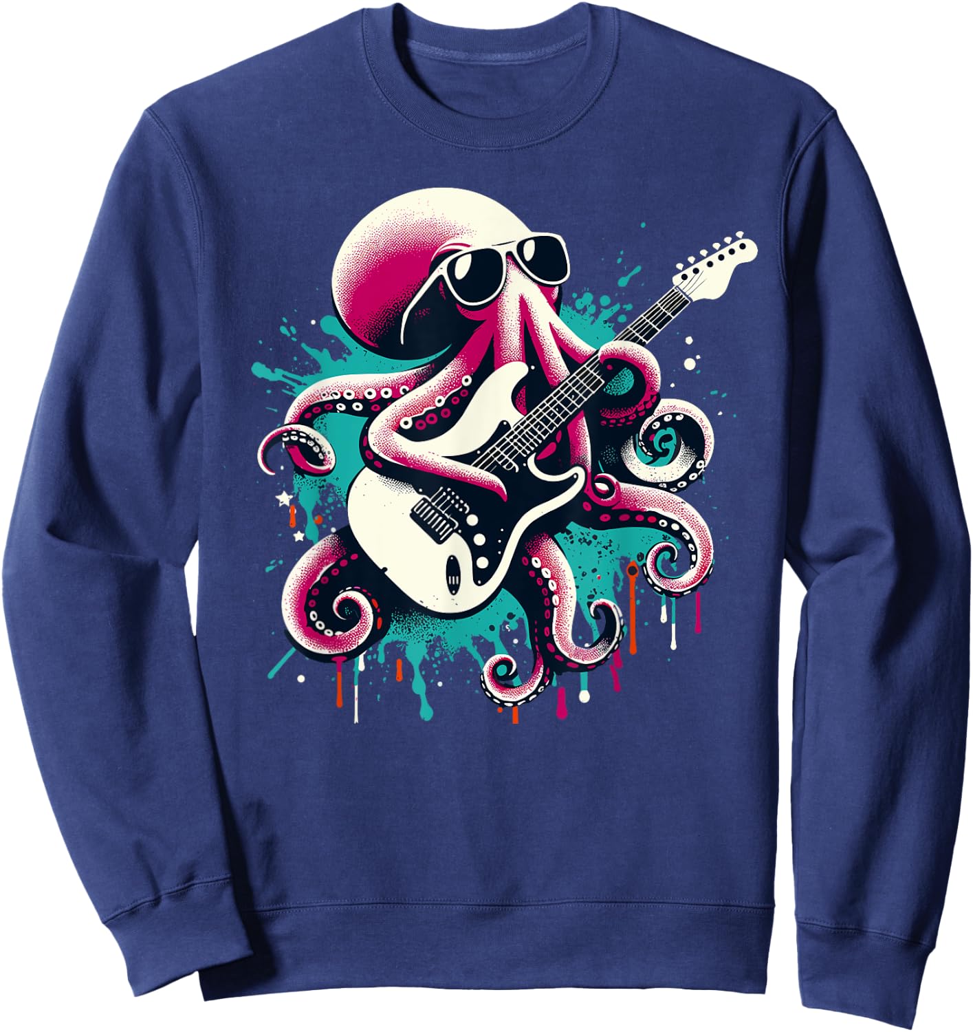 Guitar Octopus Novelty Rock Music Band Concert Funny Guitar Sweatshirt - Sweatshirt | Navy