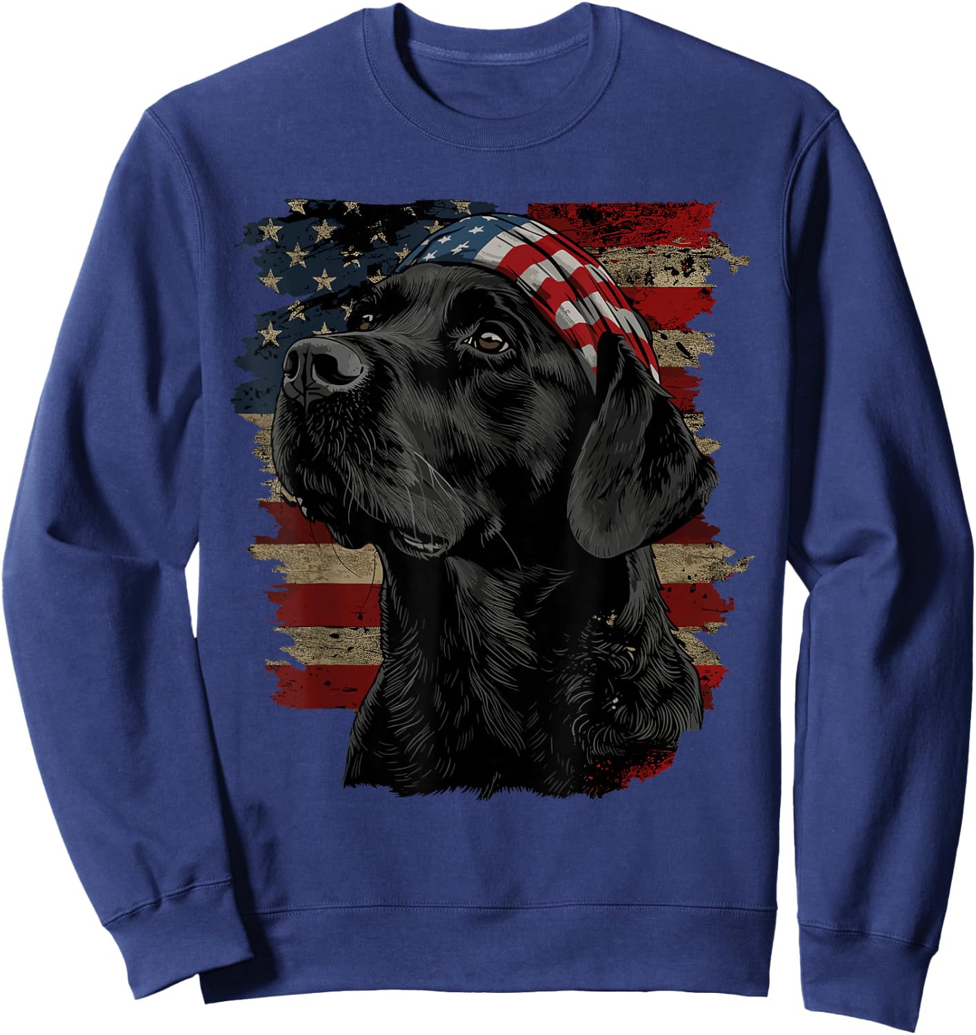 Black Labrador Patriotic Lab 4th of July USA American Flag Sweatshirt - Sweatshirt | Navy