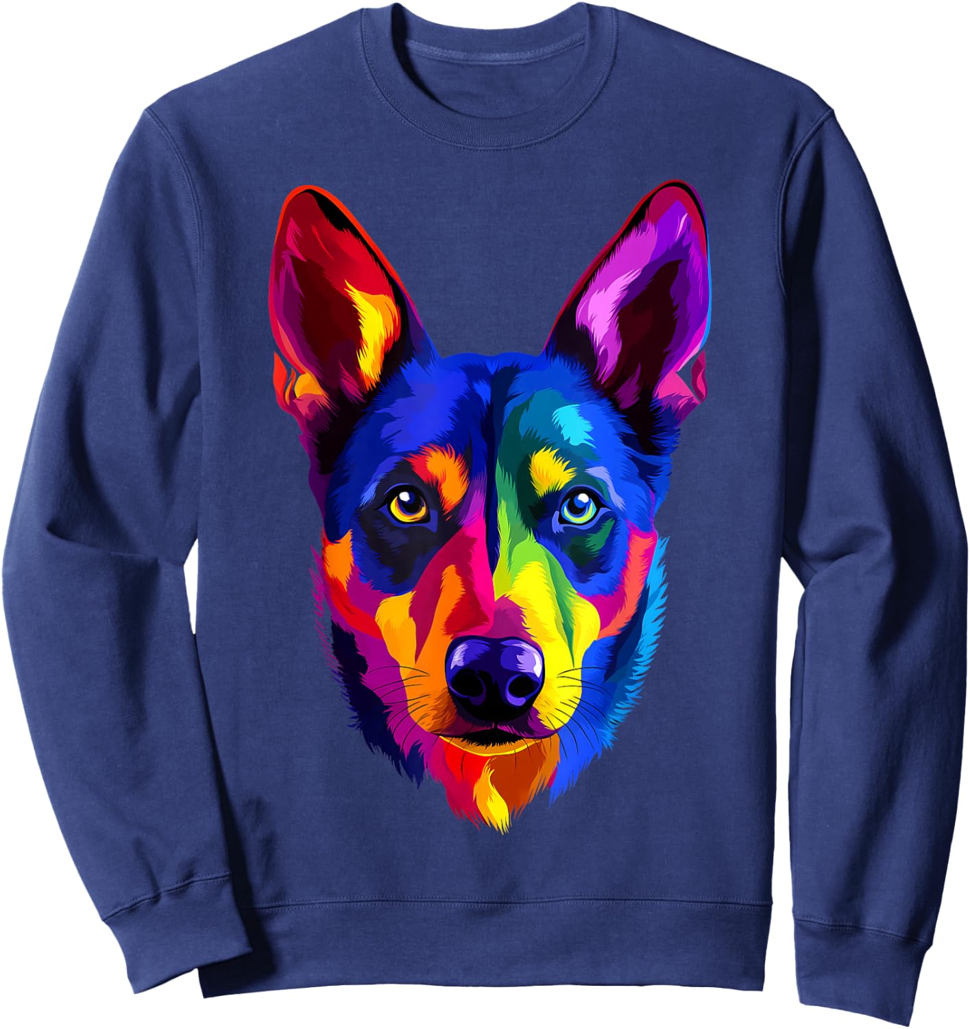 Colorful Australian Kelpie Lover Cute Puppy Men Women Black Sweatshirt - Sweatshirt | Navy