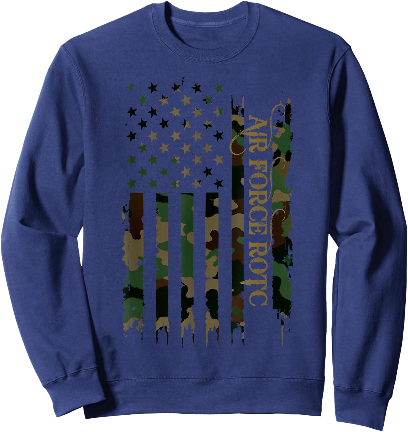 Air Force ROTC United States Distressed Camo w US Flag Sweatshirt - Sweatshirt | Navy