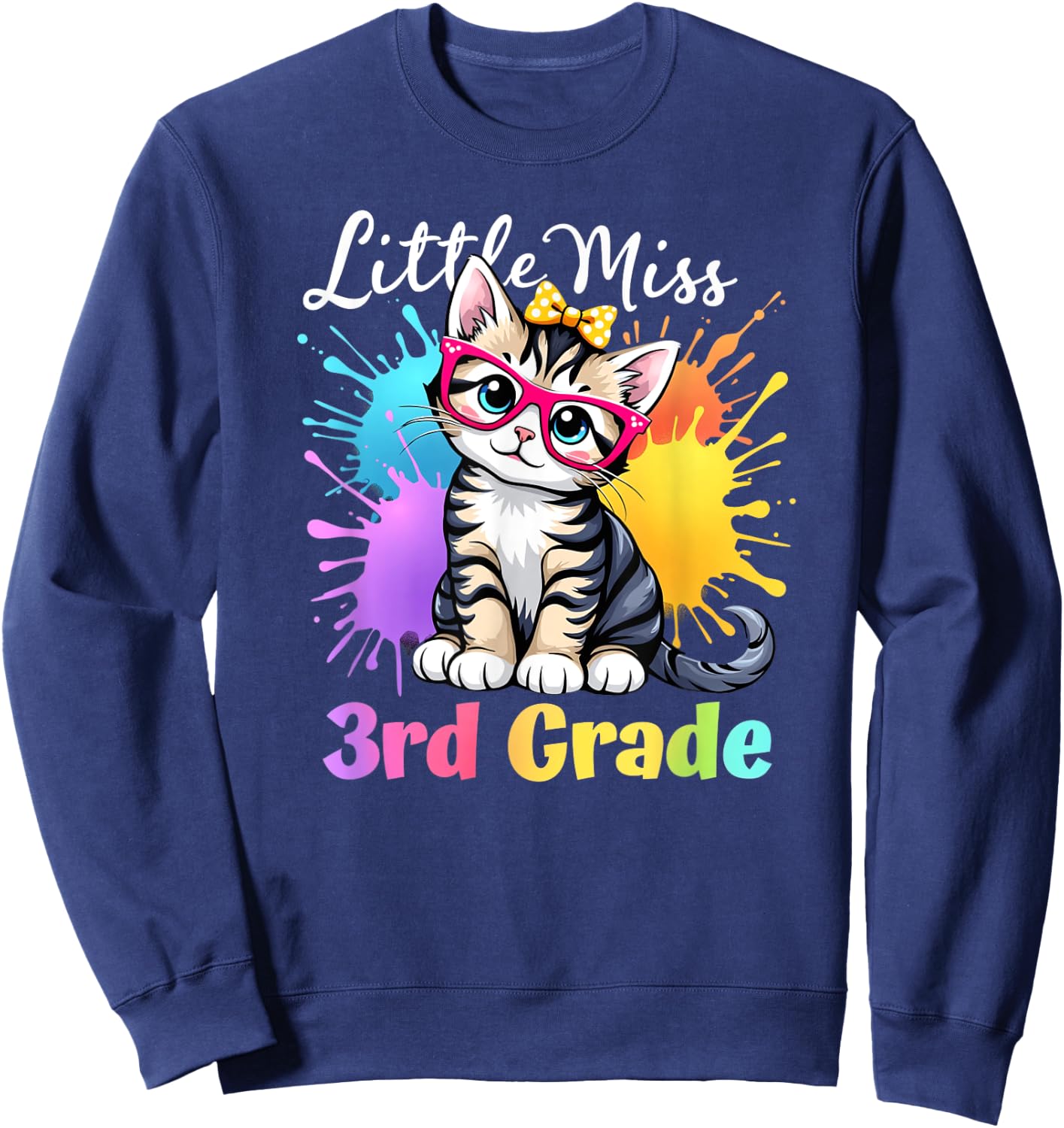 Little Miss 3rd Grade Kitten Back To School Cat Girls Sweatshirt - Sweatshirt | Navy