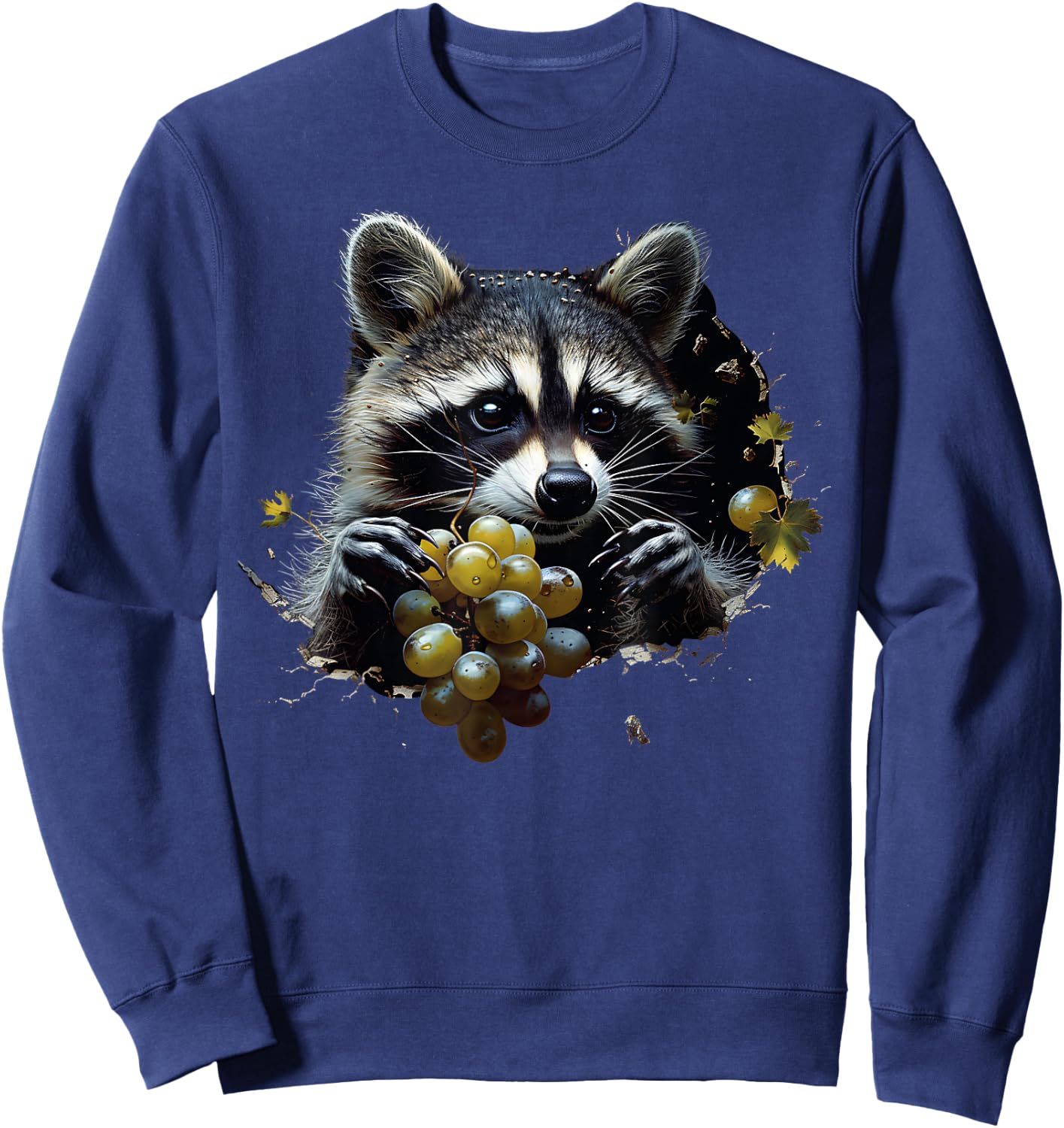 Funny Raccoon Tearing Through Grapes Sweatshirt - Sweatshirt | Navy