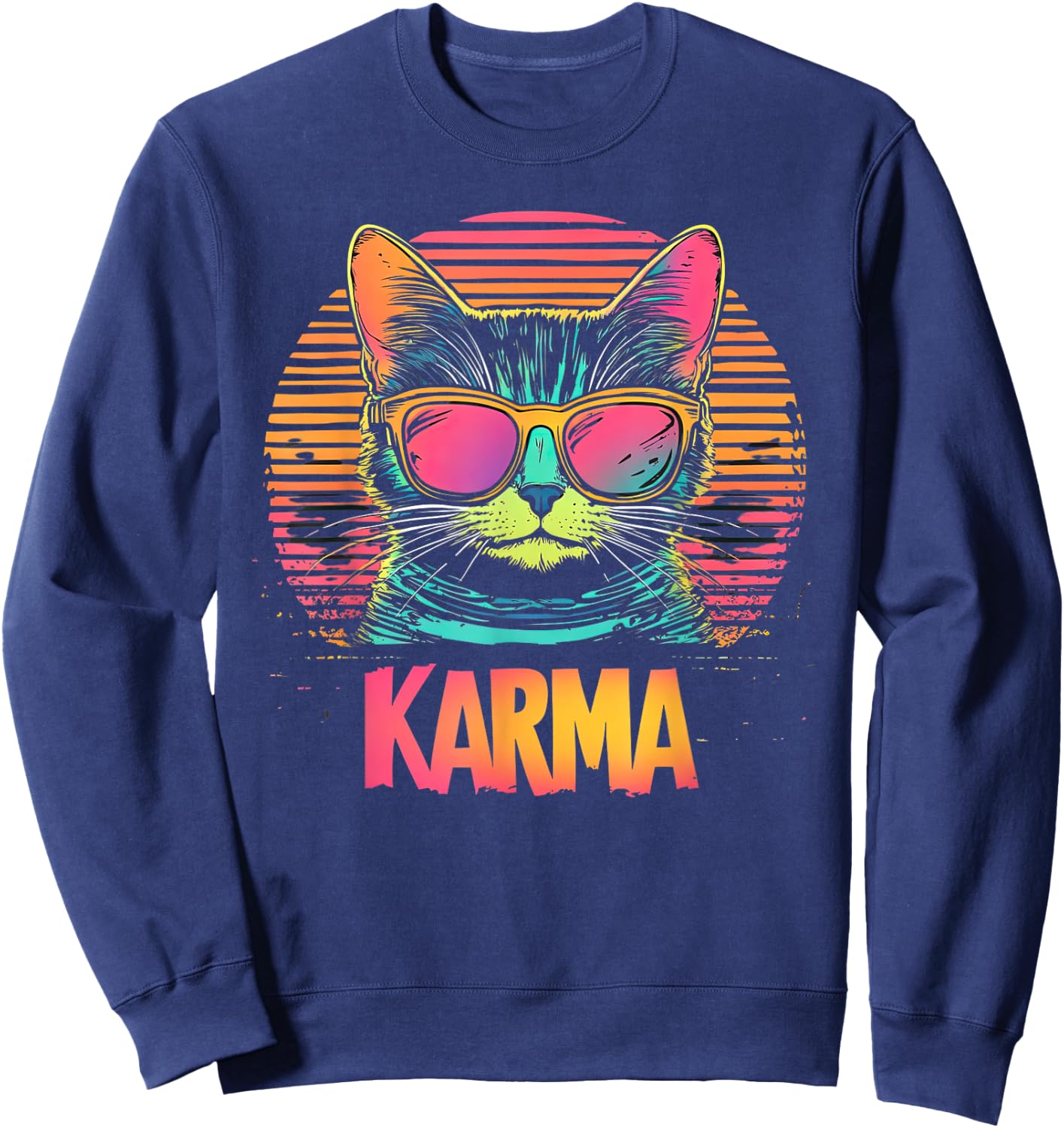 Vintage Cat Karma lovers For Teens Girls Women Men Sweatshirt - Sweatshirt | Navy