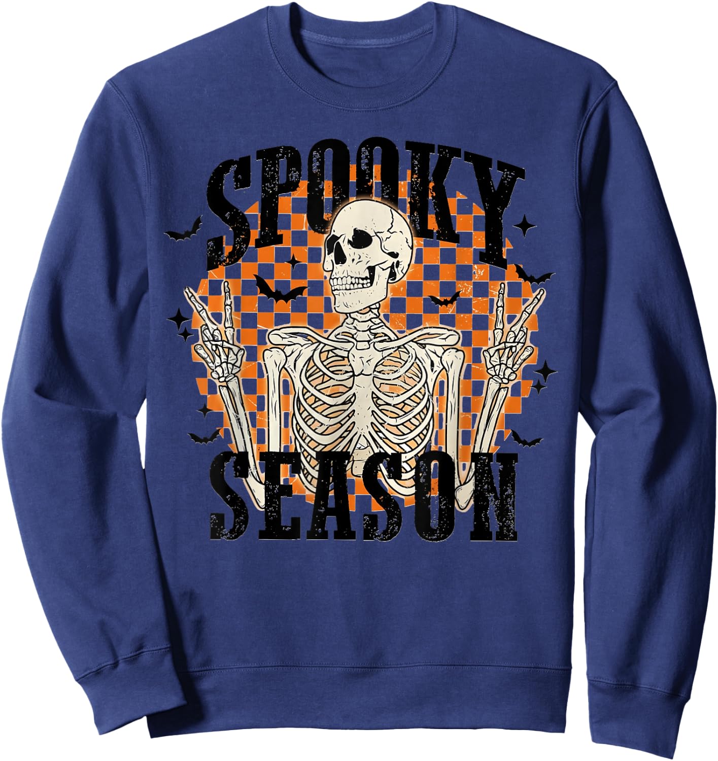 Spooky Season Skeleton Checkerboard Funny Halloween Sweatshirt - Sweatshirt | Navy