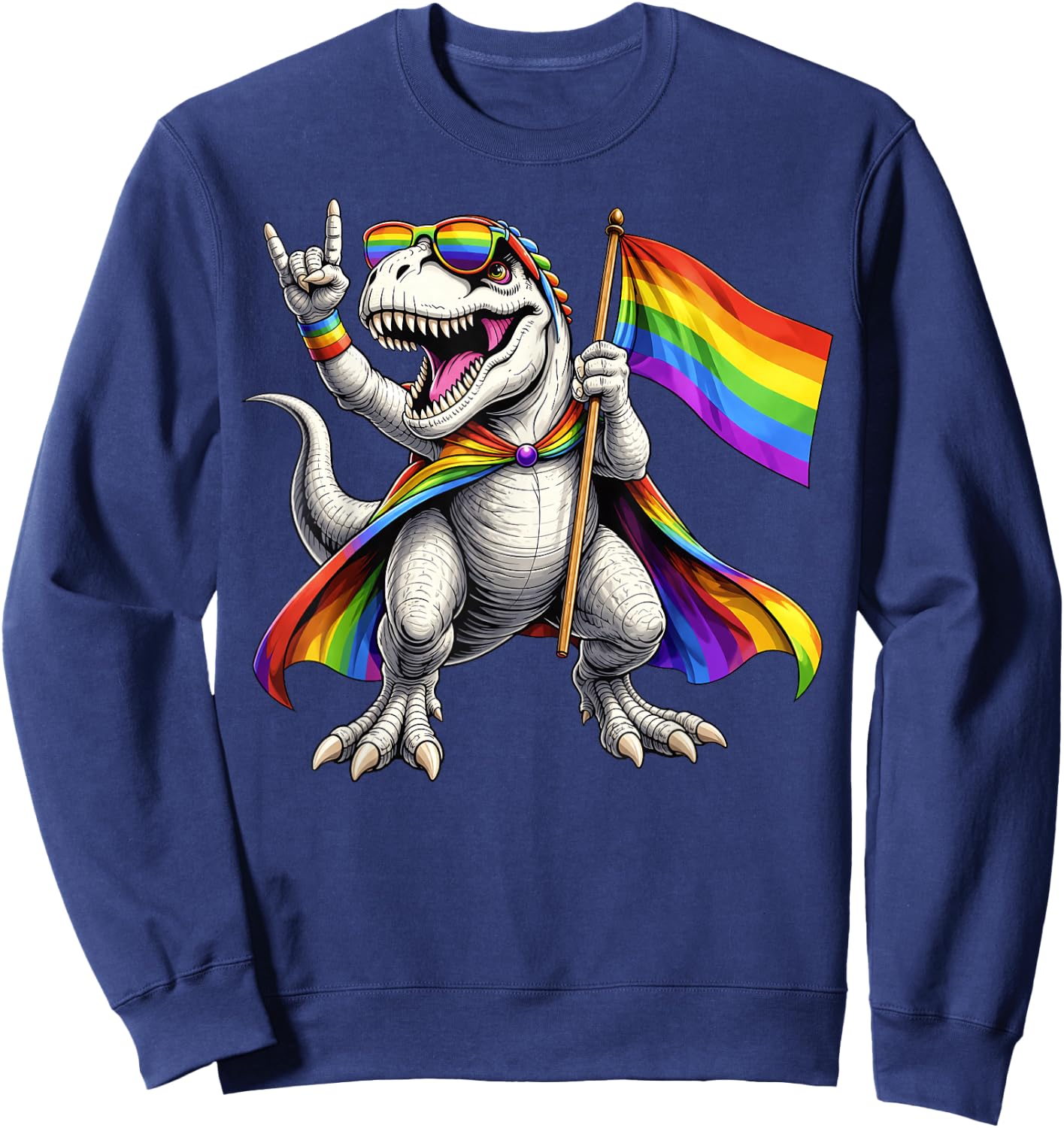 Rainbow Dinosaur Pride LGBT Flag Colorful Men Women Kid Sweatshirt - Sweatshirt | Navy