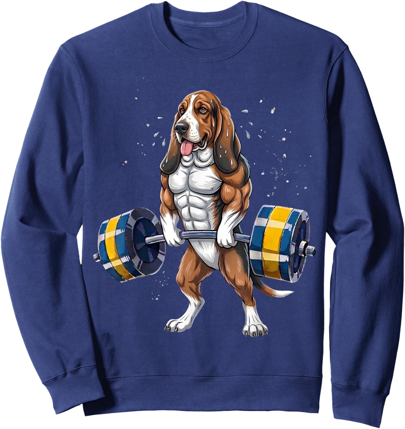 Funny Basset Hound Lifting Weights Gym Workout Dog Sweatshirt - Sweatshirt | Navy