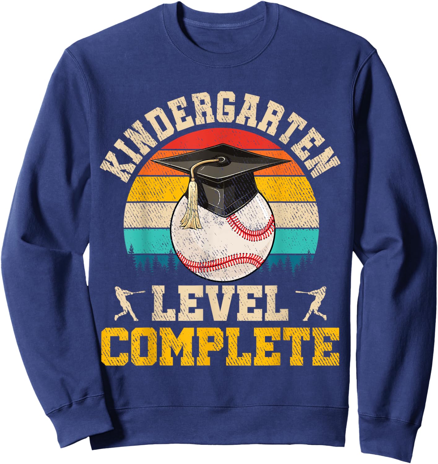 Kindergarten Level Complete Baseball Boy Last Day Of School Sweatshirt - Sweatshirt | Navy