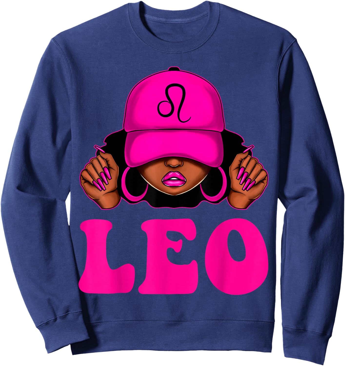 Leo Queen Sassy Black Woman Afro Girl Zodiac Birthday Sweatshirt - Sweatshirt | Navy