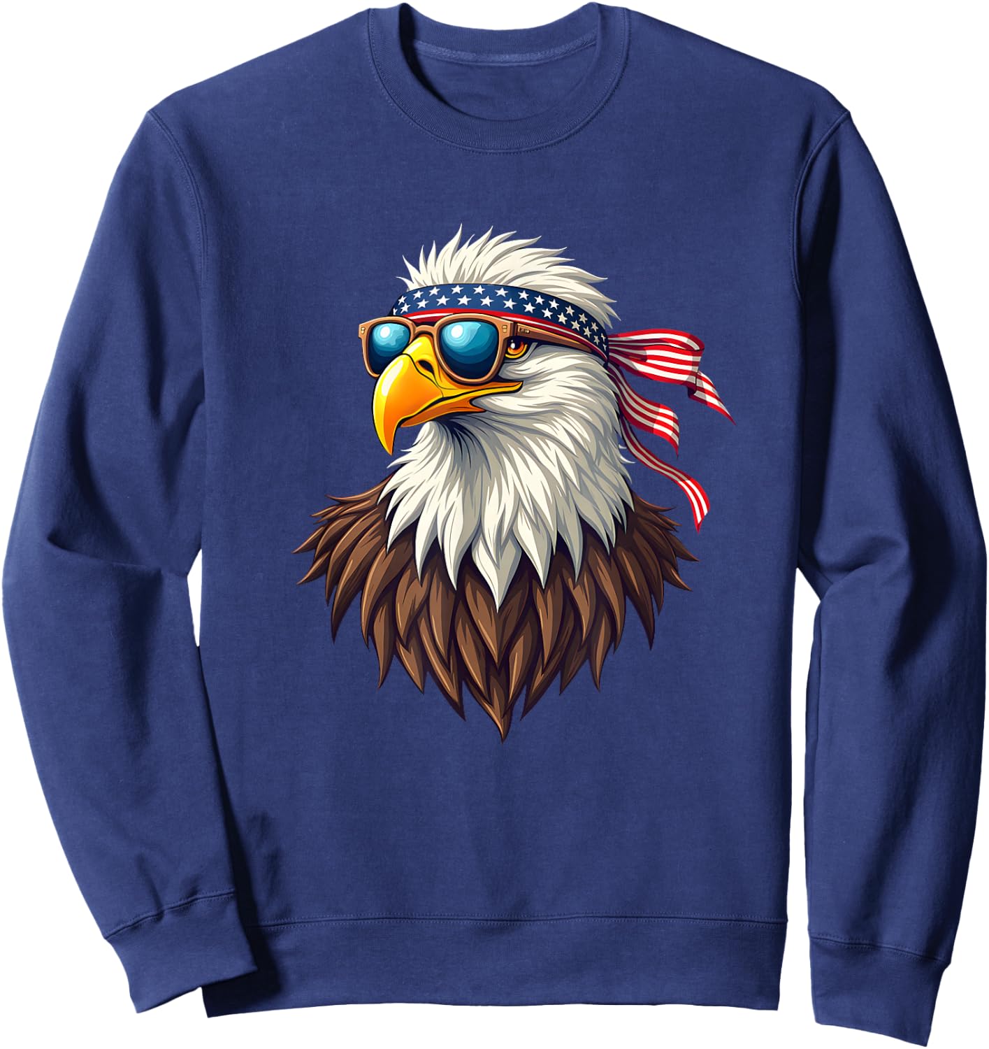 Patriotic Eagle Graphic - Retro American Flag Design Sweatshirt - Sweatshirt | Navy