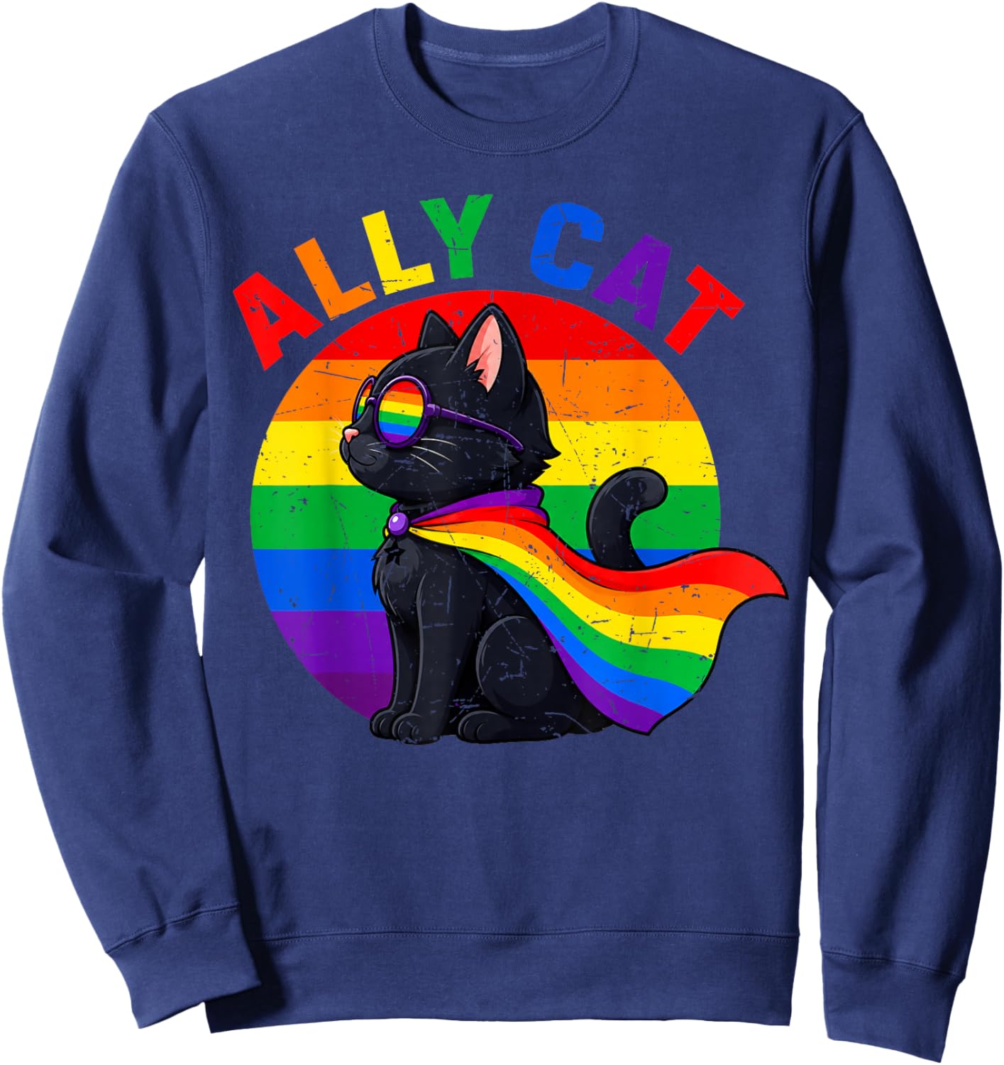 Ally Cat Rainbow Gay Pride LGBTQ LGBT Sweatshirt - Sweatshirt | Navy