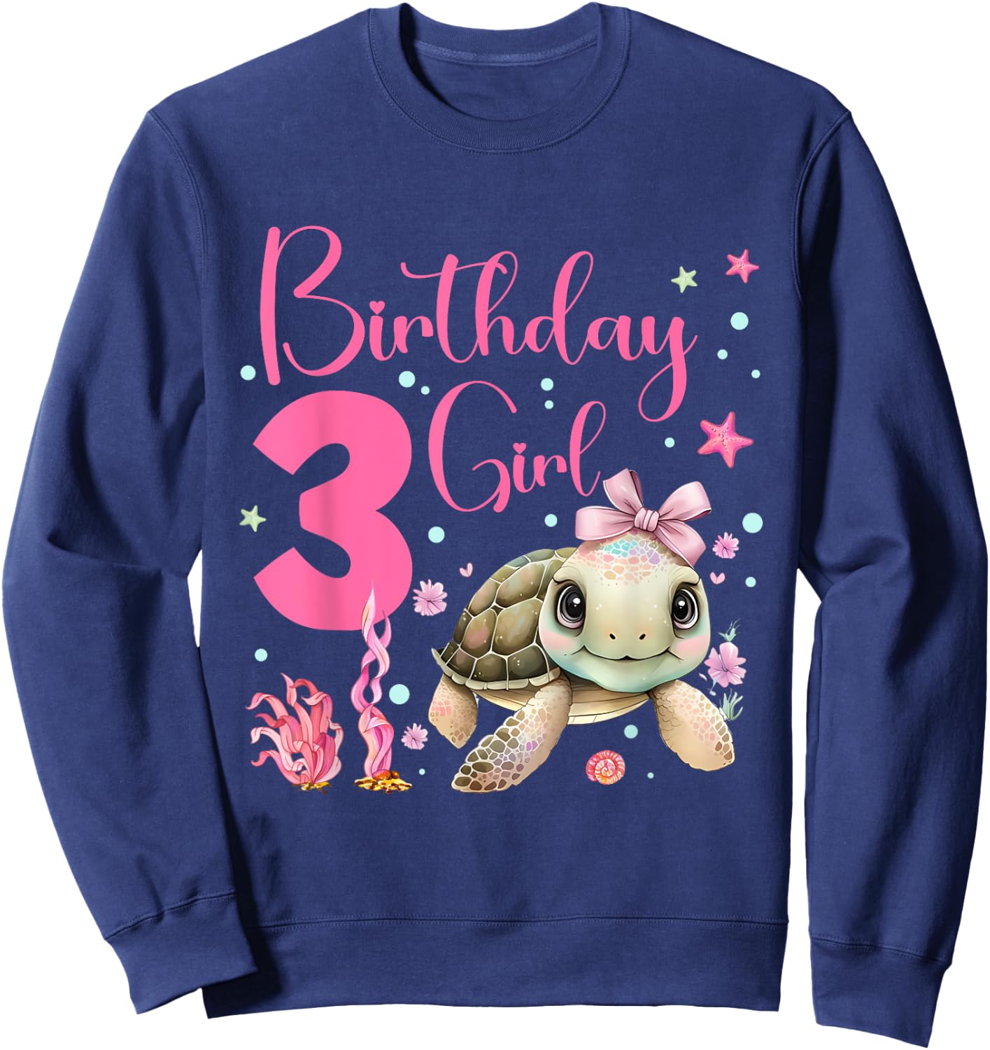 Sea Turtle Kids 3rd Birthday Ocean Party Theme Under The Sea Sweatshirt - Sweatshirt | Navy