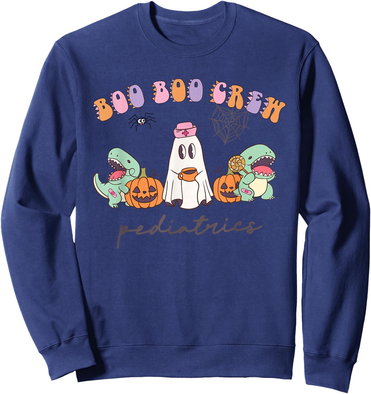 Boo Boo Crew Pediatrics Nurse Dinosaur Halloween PEDS Crew Sweatshirt - Sweatshirt | Navy
