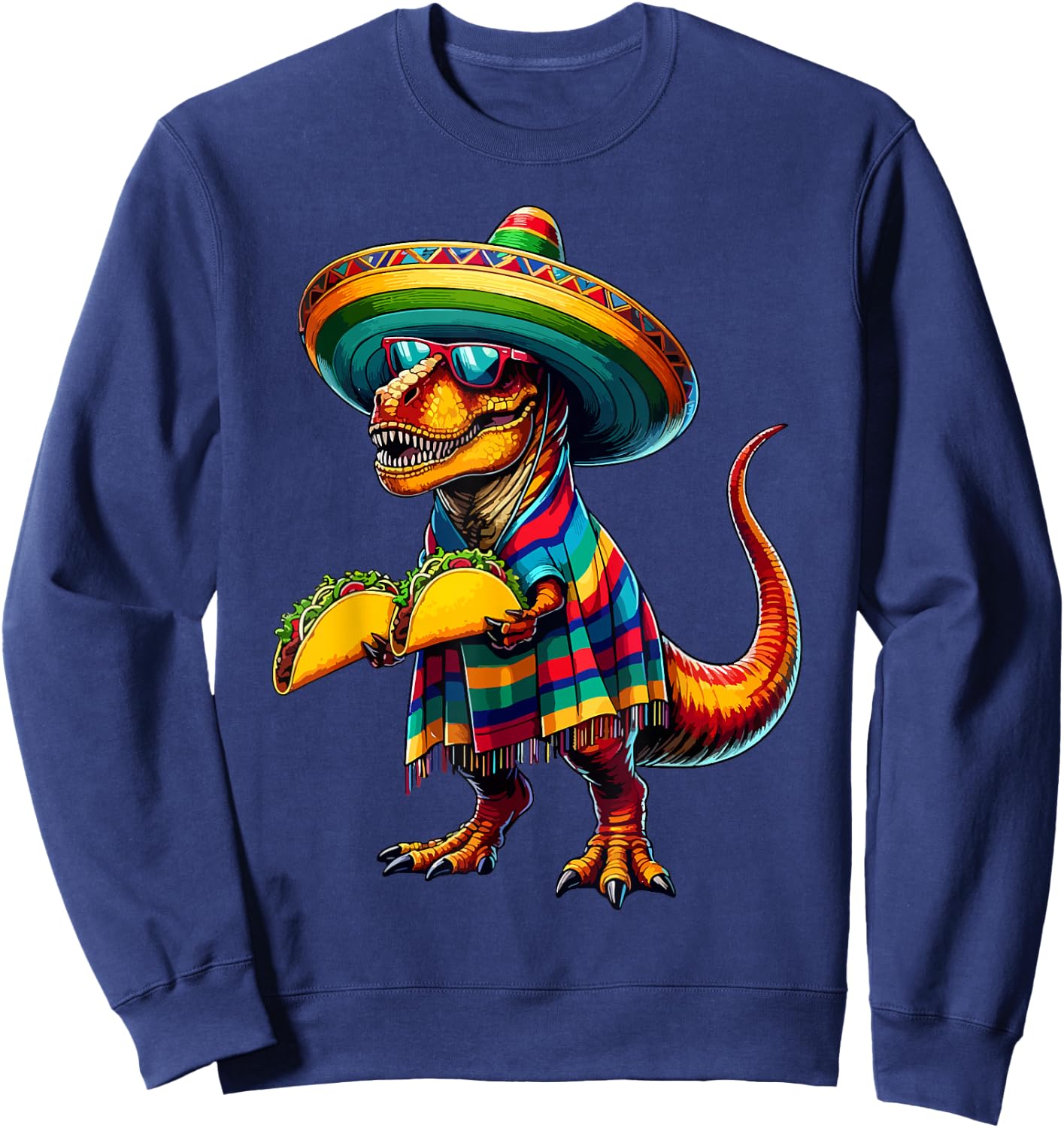 T-rex Dinosaur Taco Lover Cinco de Mayo Sombrero Poncho Sweatshirt - Sweatshirt | Navy