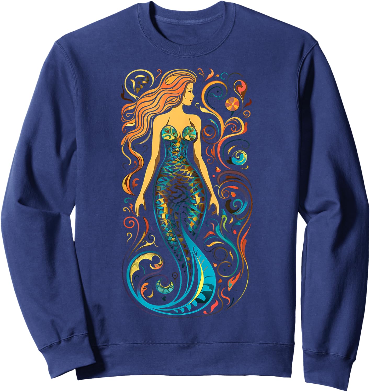 Mermaid Mandala Graphic Artwork Art Mermaid Sweatshirt - Sweatshirt | Navy