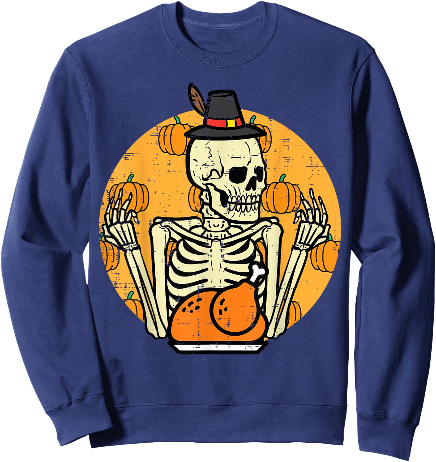 Thanksgiving Skeleton Turkey Day Halloween Men Women Kids Sweatshirt - Sweatshirt | Navy