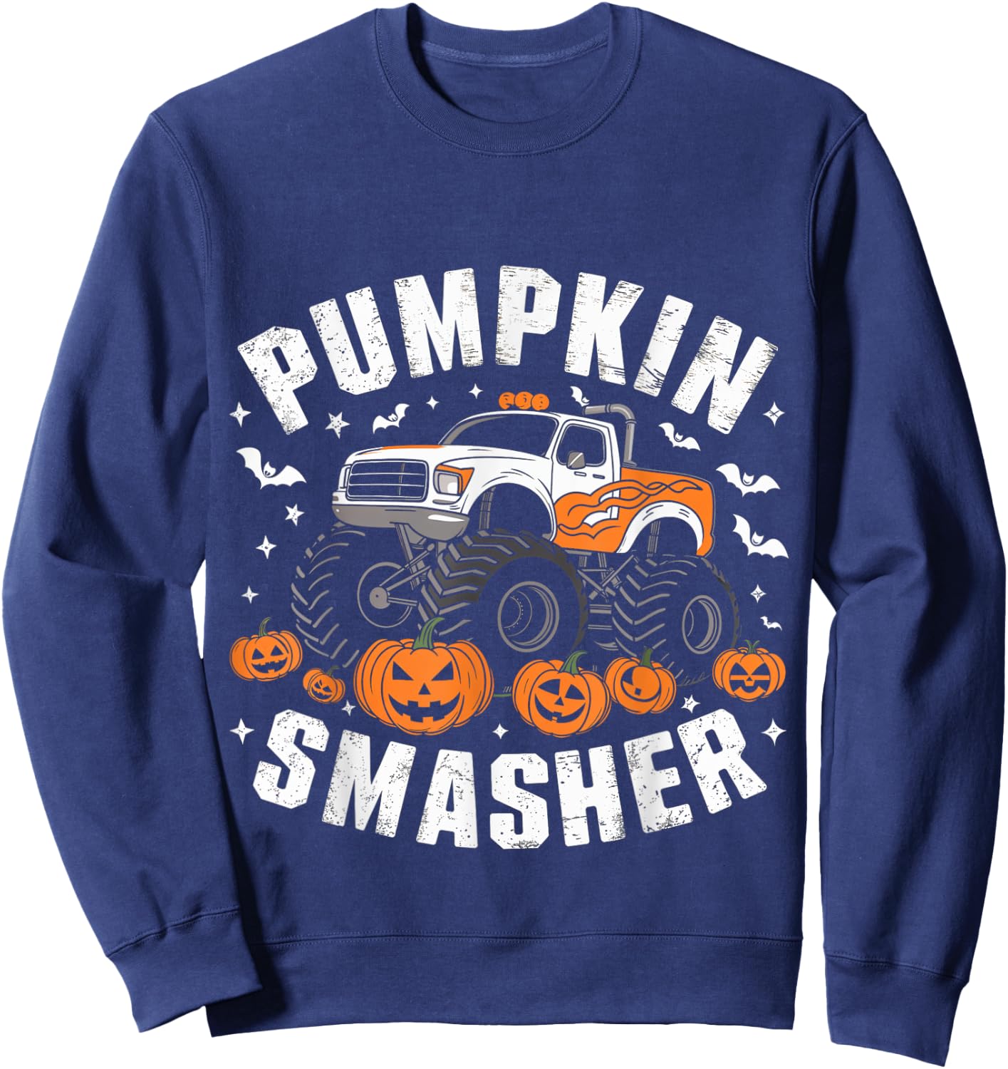 Pumpkin Smasher Halloween Monster Truck Dad Mom Kids Sweatshirt - Sweatshirt | Navy