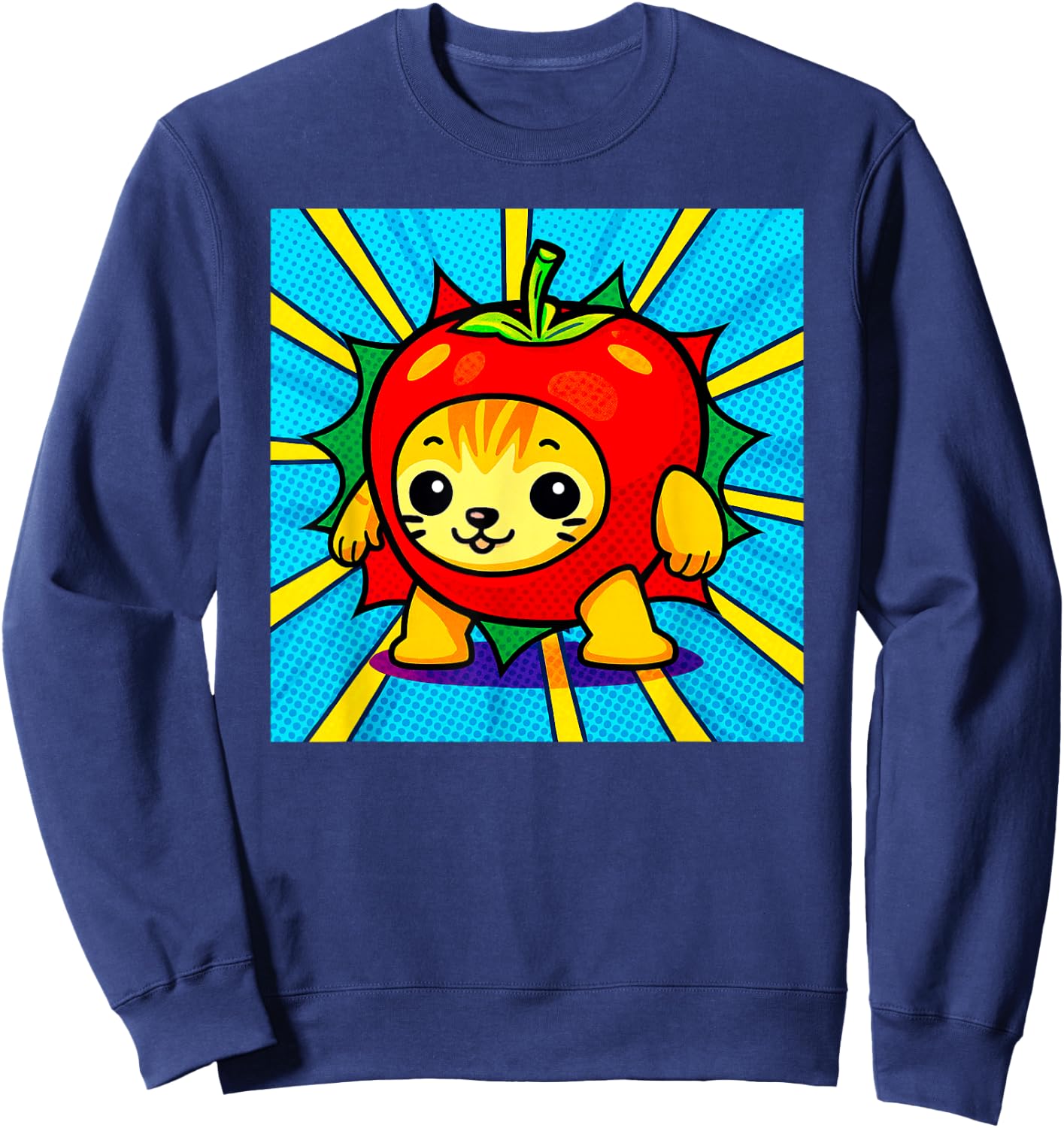 Cute Apple Cat Happy AppleCat Meme Kitty Cat Lovers Meme Sweatshirt - Sweatshirt | Navy