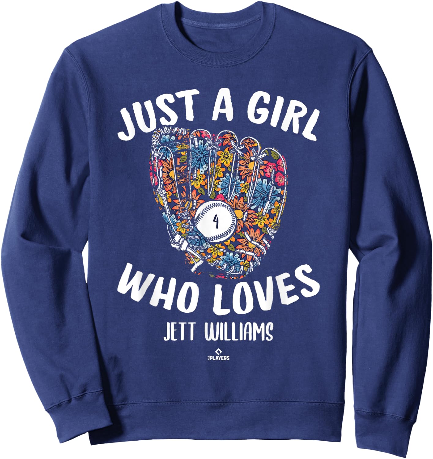 Just a Girl Who Loves Jett Williams New York MLBPA Sweatshirt - Sweatshirt | Navy