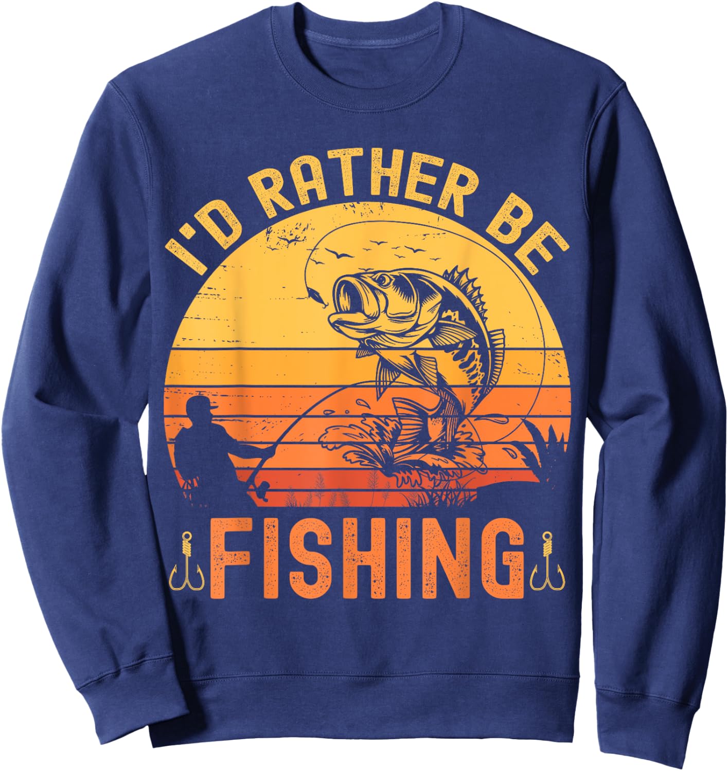 I'd Rather Be Fishing Retro vintage Fisherman Funny Fishing Sweatshirt - Sweatshirt | Navy