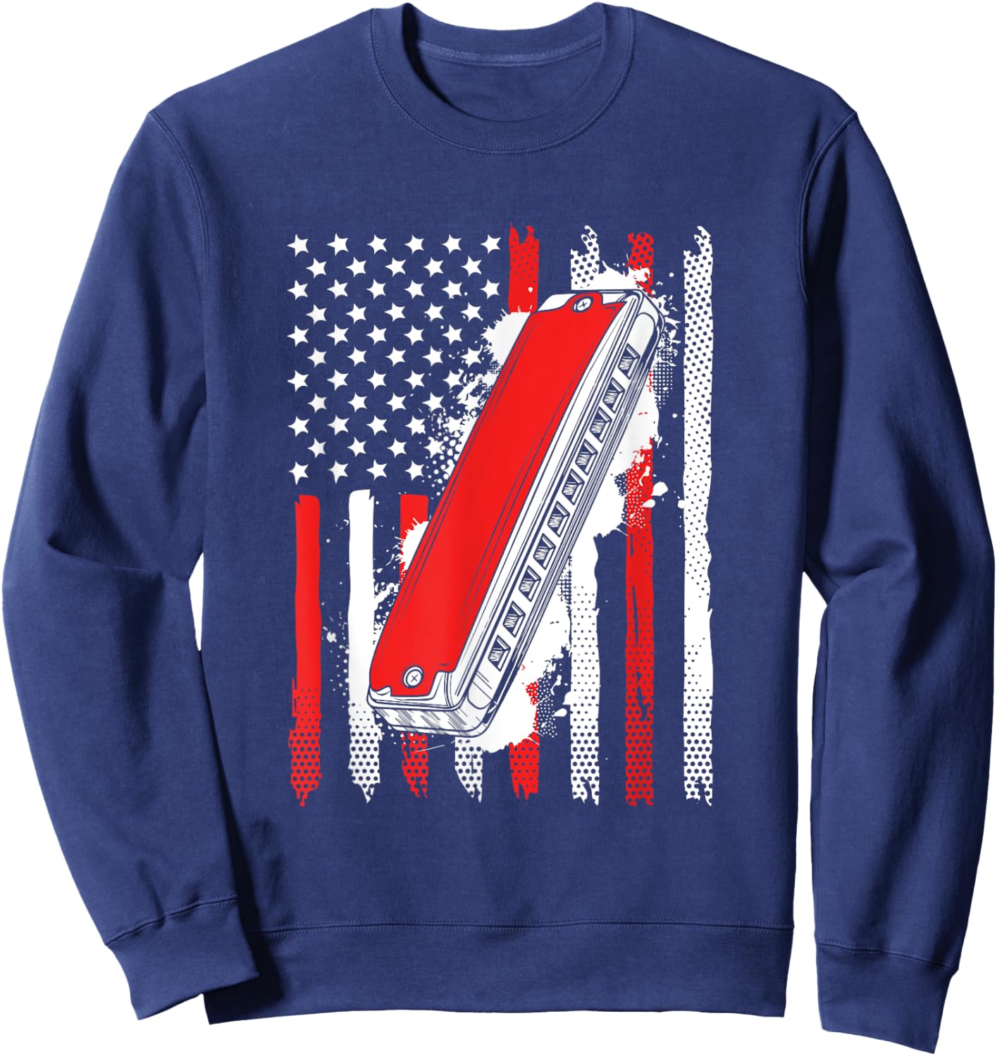 Grunge US Harmonica Flag Musical Instruments Sweatshirt - Sweatshirt | Navy