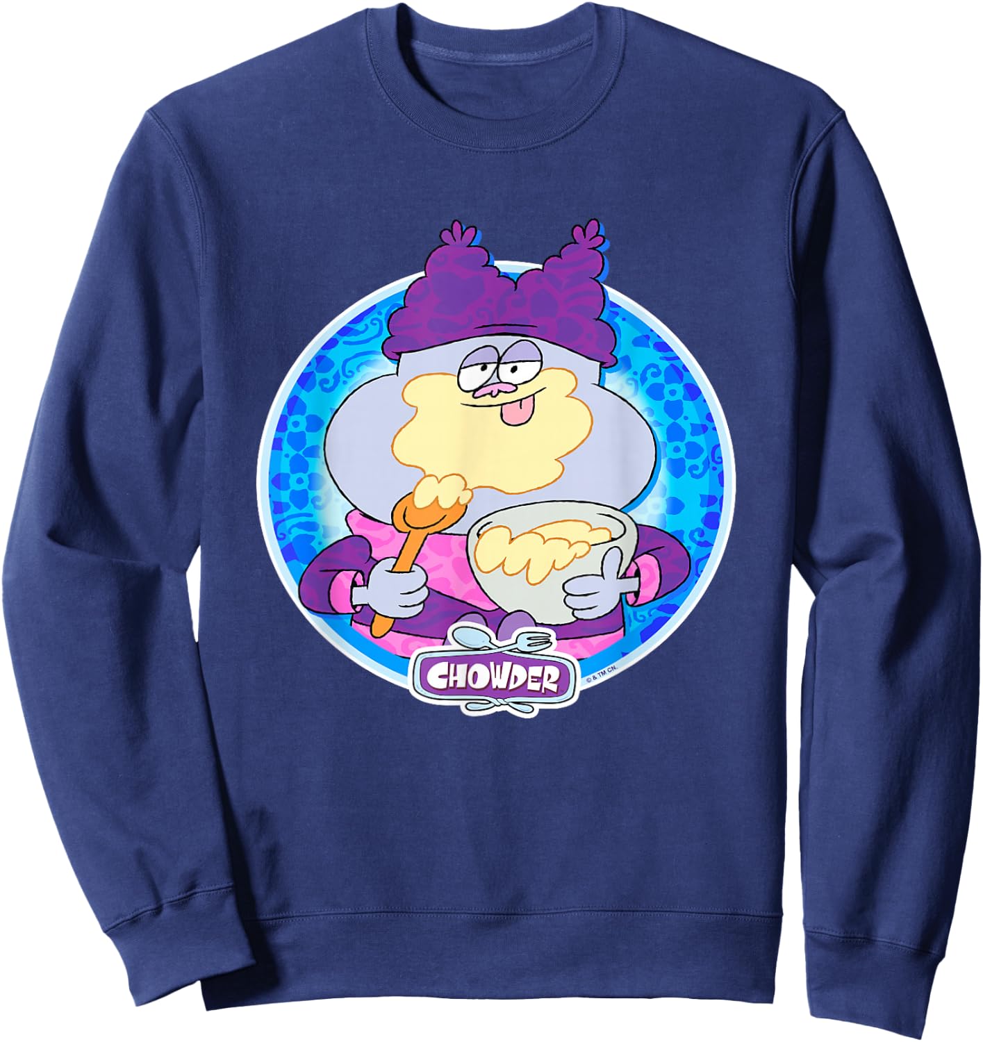 Chowder Licking The Spoon With Bowl Mix Vintage Portrait Sweatshirt - Sweatshirt | Navy