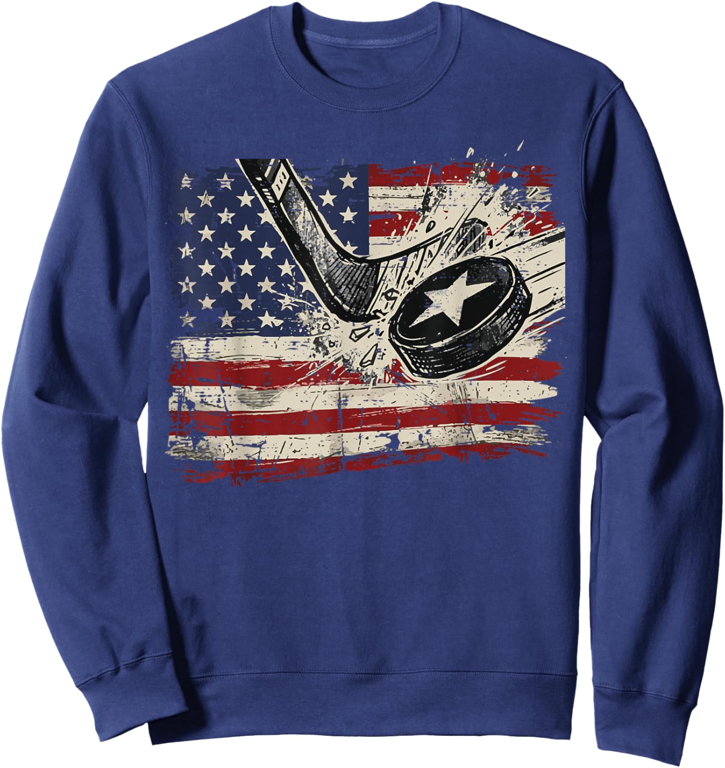 4th of July Ice Hockey Puck US Flag Patriotic Men Boys Kids Sweatshirt - Sweatshirt | Navy