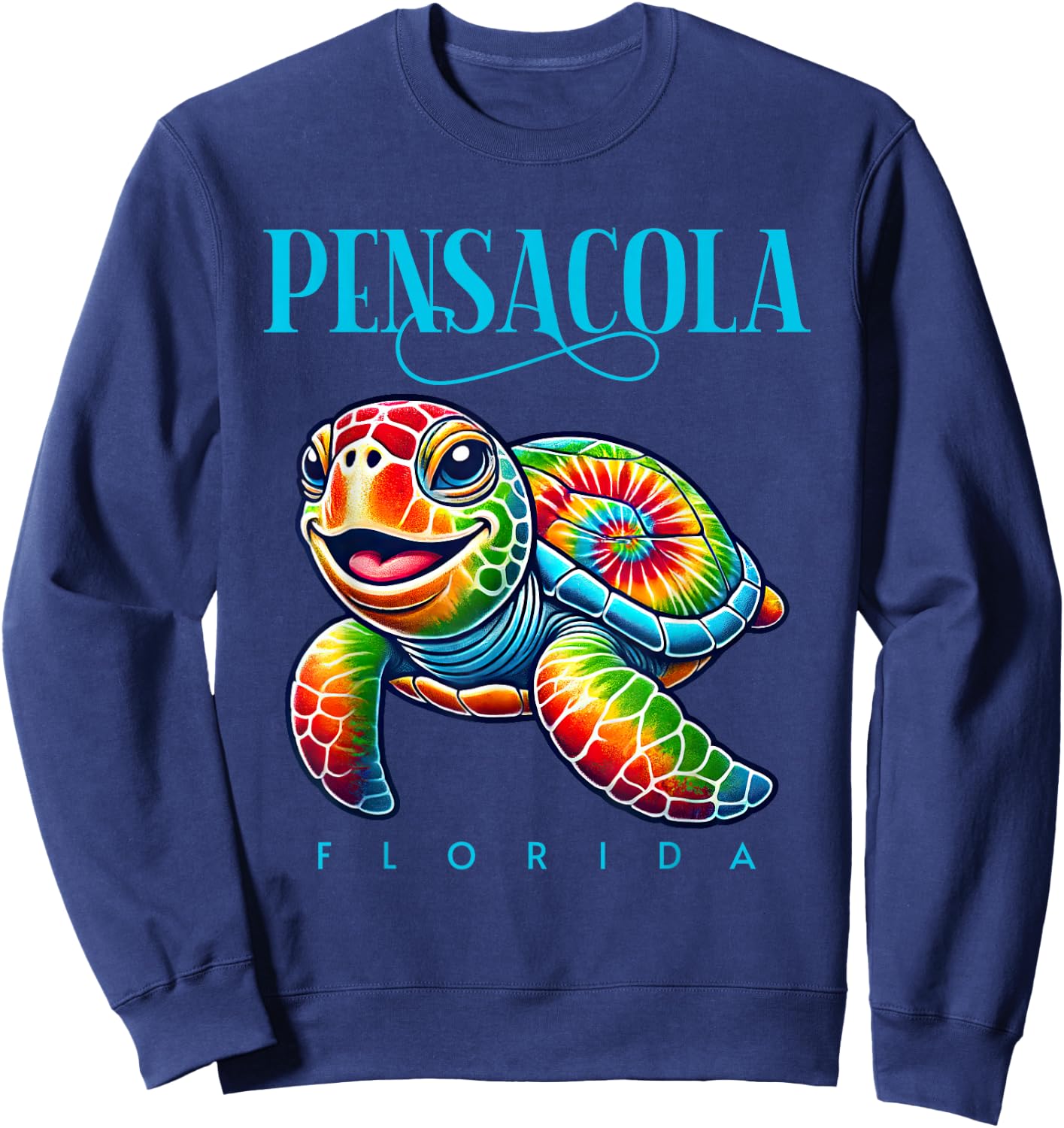 Pensacola Florida Smiling Tie Dye Sea Turtle Sweatshirt - Sweatshirt | Navy