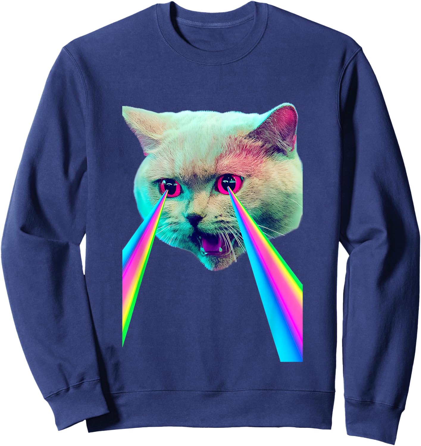 Laser Eyes Space Cat Funny Laser Cat Cute Space Cat Kitten Sweatshirt - Sweatshirt | Navy