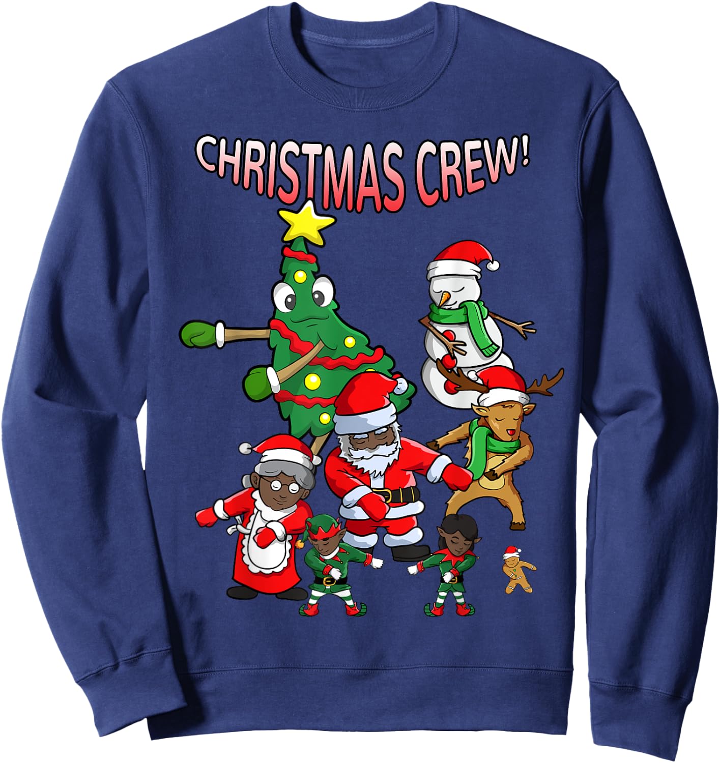Santa Black African American Christmas Crew Flossing Floss Sweatshirt - Sweatshirt | Navy