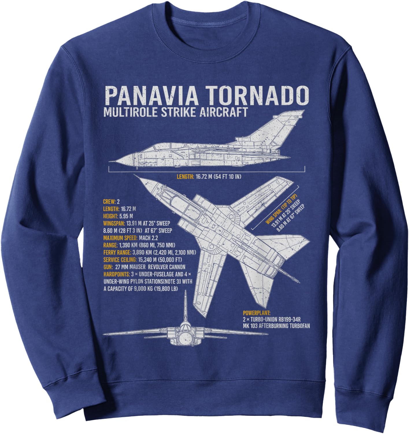 Tornado Jet Fighter Aircraft Airplane Blueprint Warplane Sweatshirt - Sweatshirt | Navy