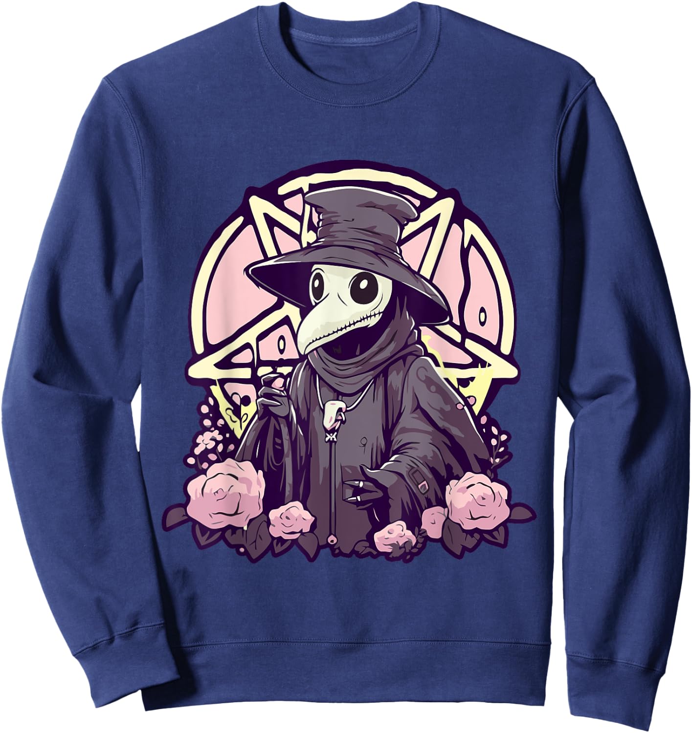Pastel Goth Creepy Plague Doctor Roses and Pentagram Kawaii Sweatshirt - Sweatshirt | Navy