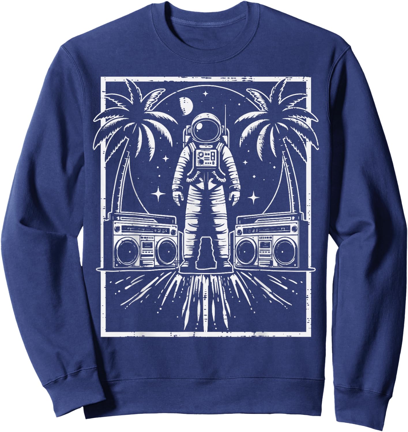 Astronaut Boomboxes Palm Trees Retro Space Men Women Kids Sweatshirt - Sweatshirt | Navy