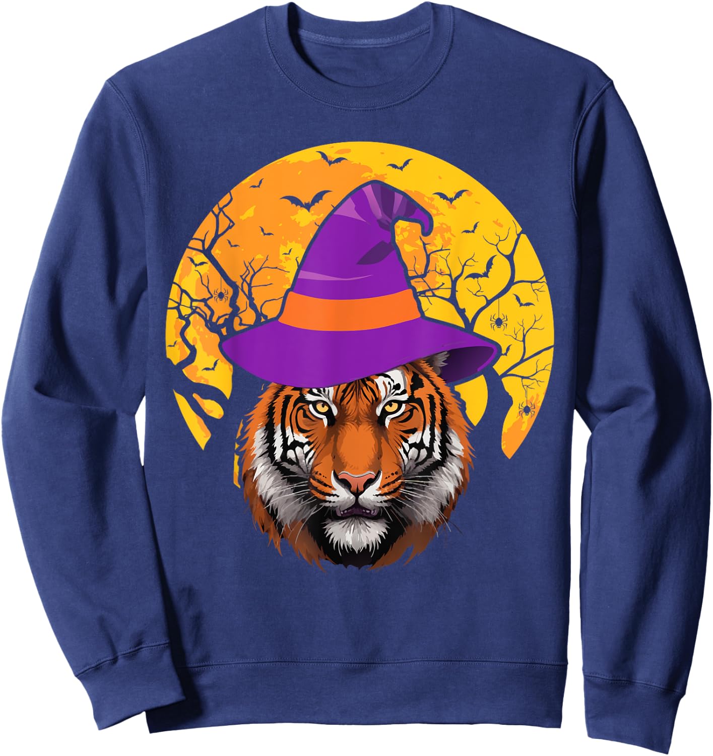 Tiger Witch Hat Funny Halloween Tiger Lover Whisperer Sweatshirt - Sweatshirt | Navy