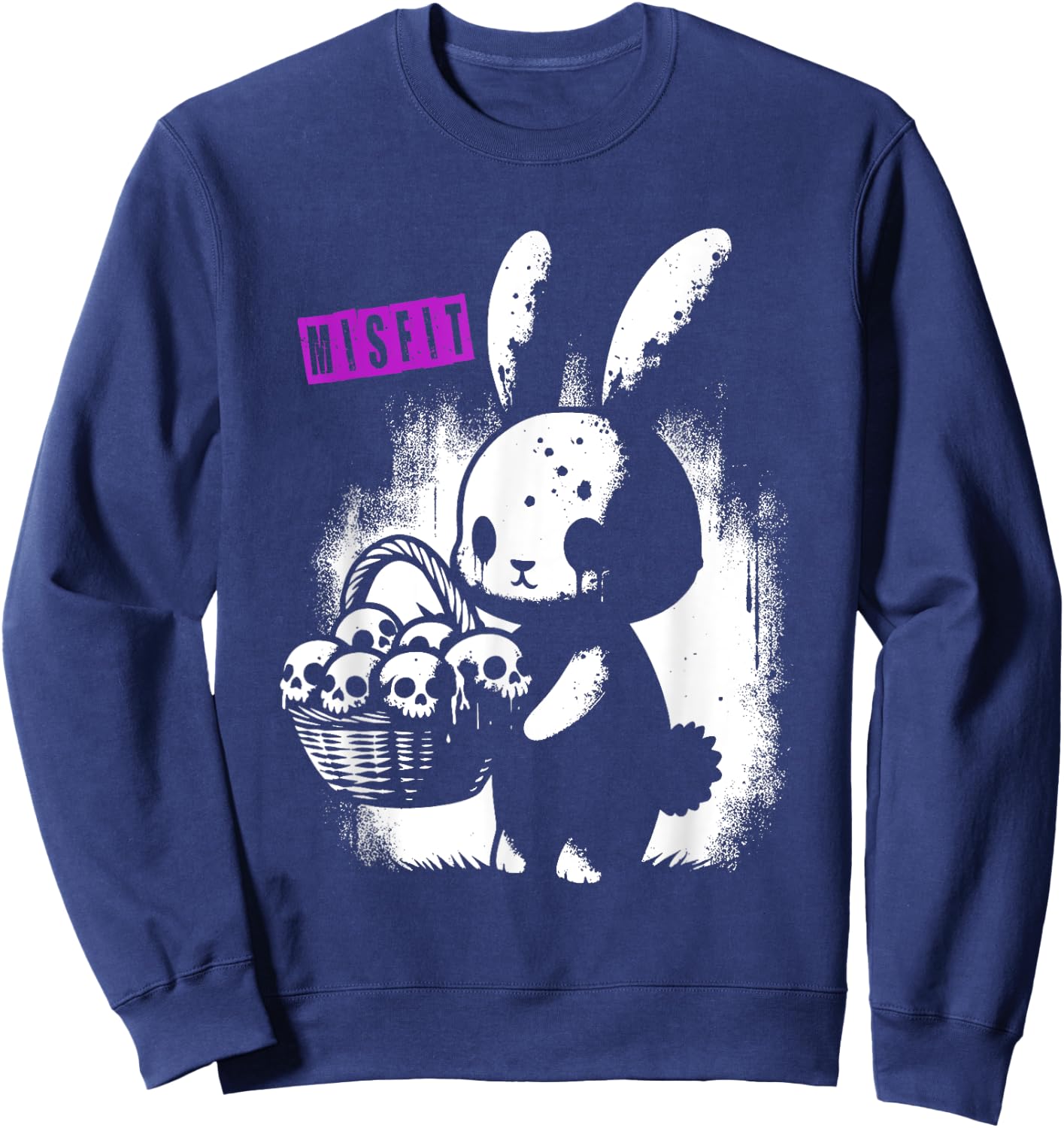 Zombie Bunny With Skull Basket - Cute Creepy Halloween Lover Sweatshirt - Sweatshirt | Navy