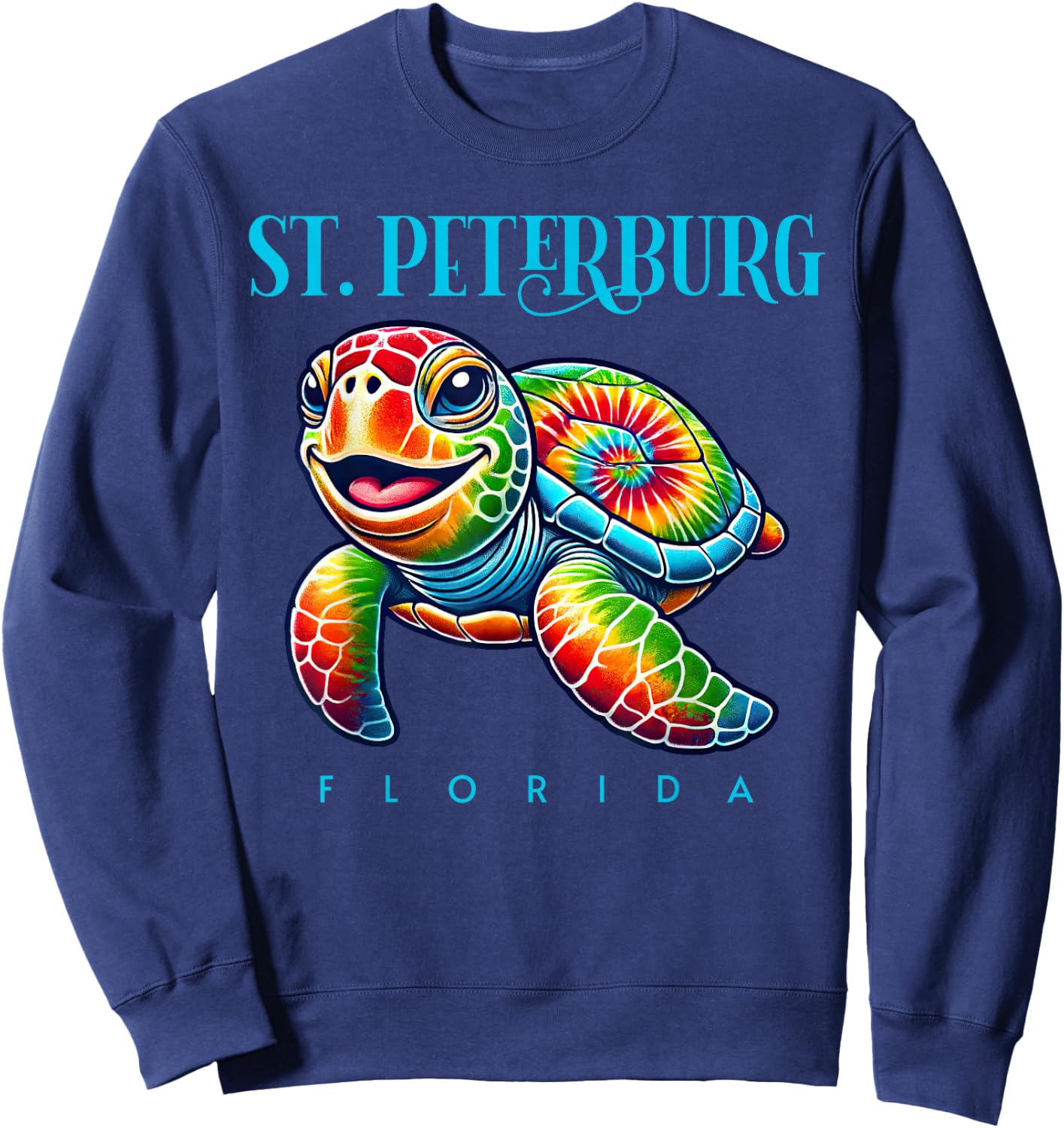 Saint Petersburg Florida Smiling Tie Dye Sea Turtle Sweatshirt - Sweatshirt | Navy